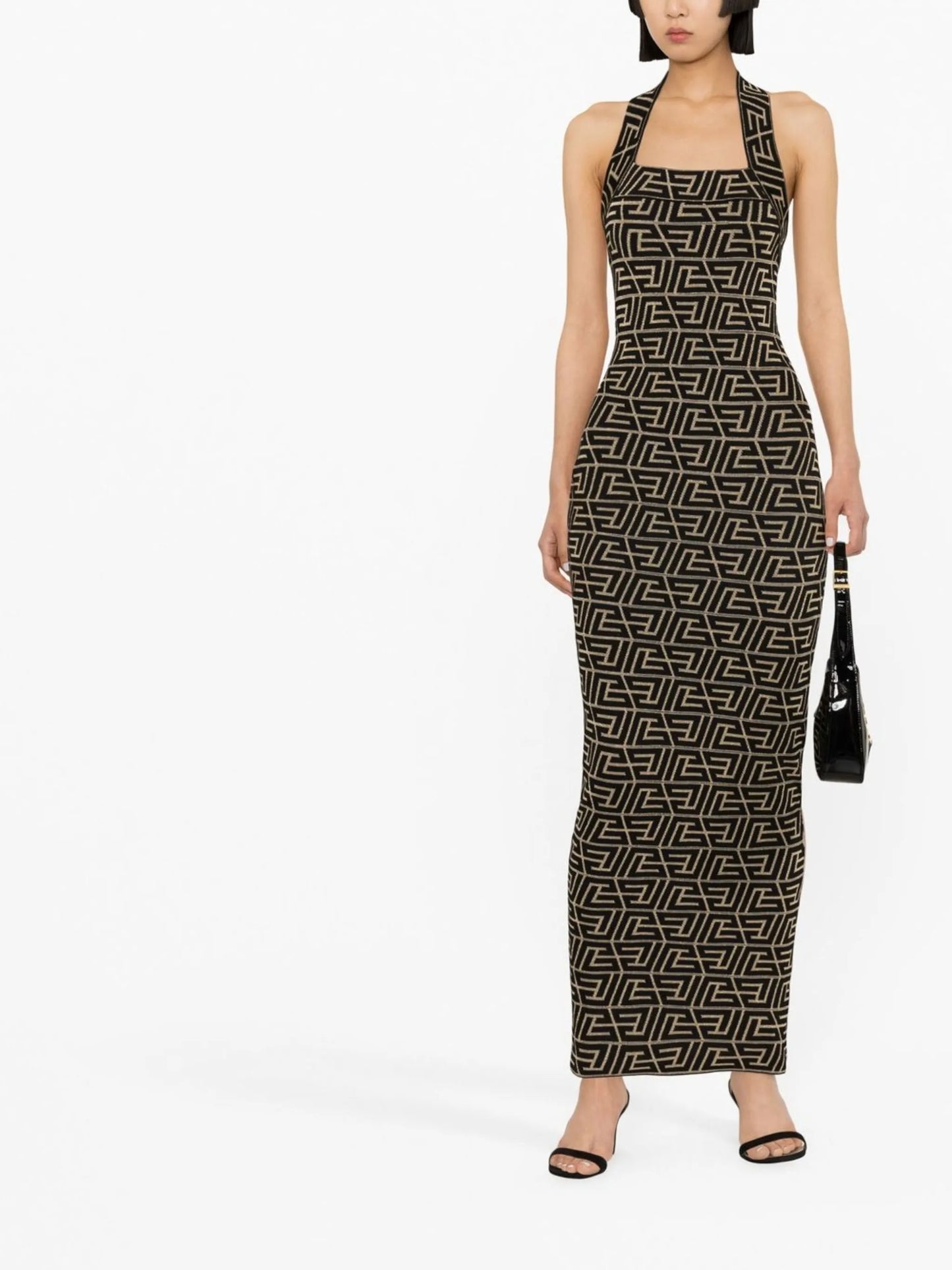 logo-jacquard halterneck dress