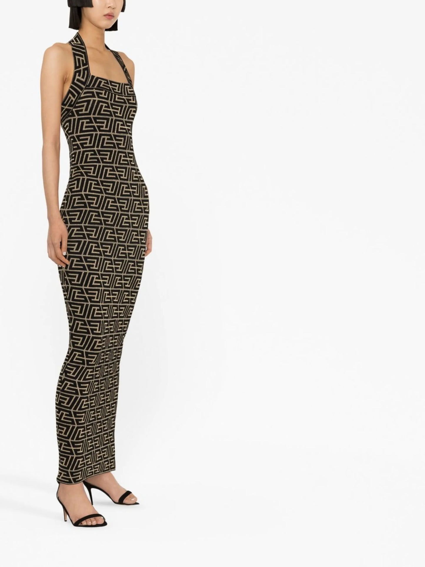 logo-jacquard halterneck dress