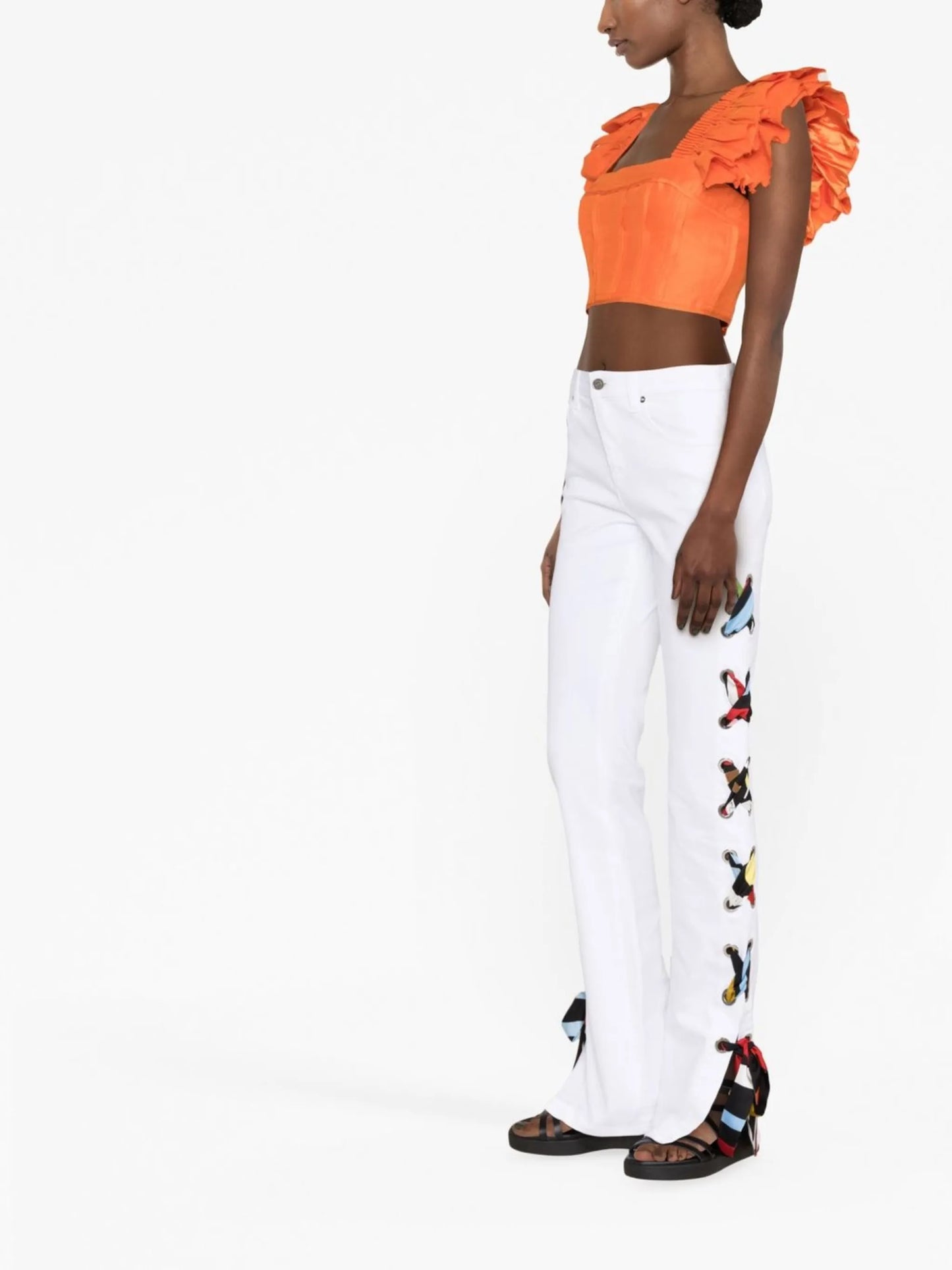 Marmo-print flared jeans