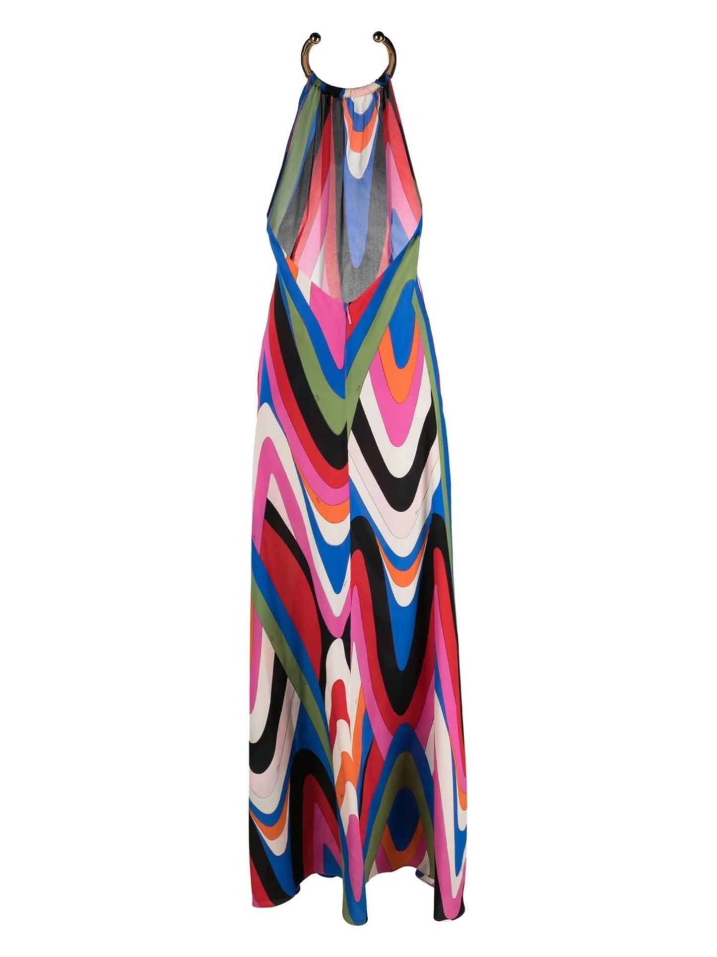Moire-print halterneck maxi dress
