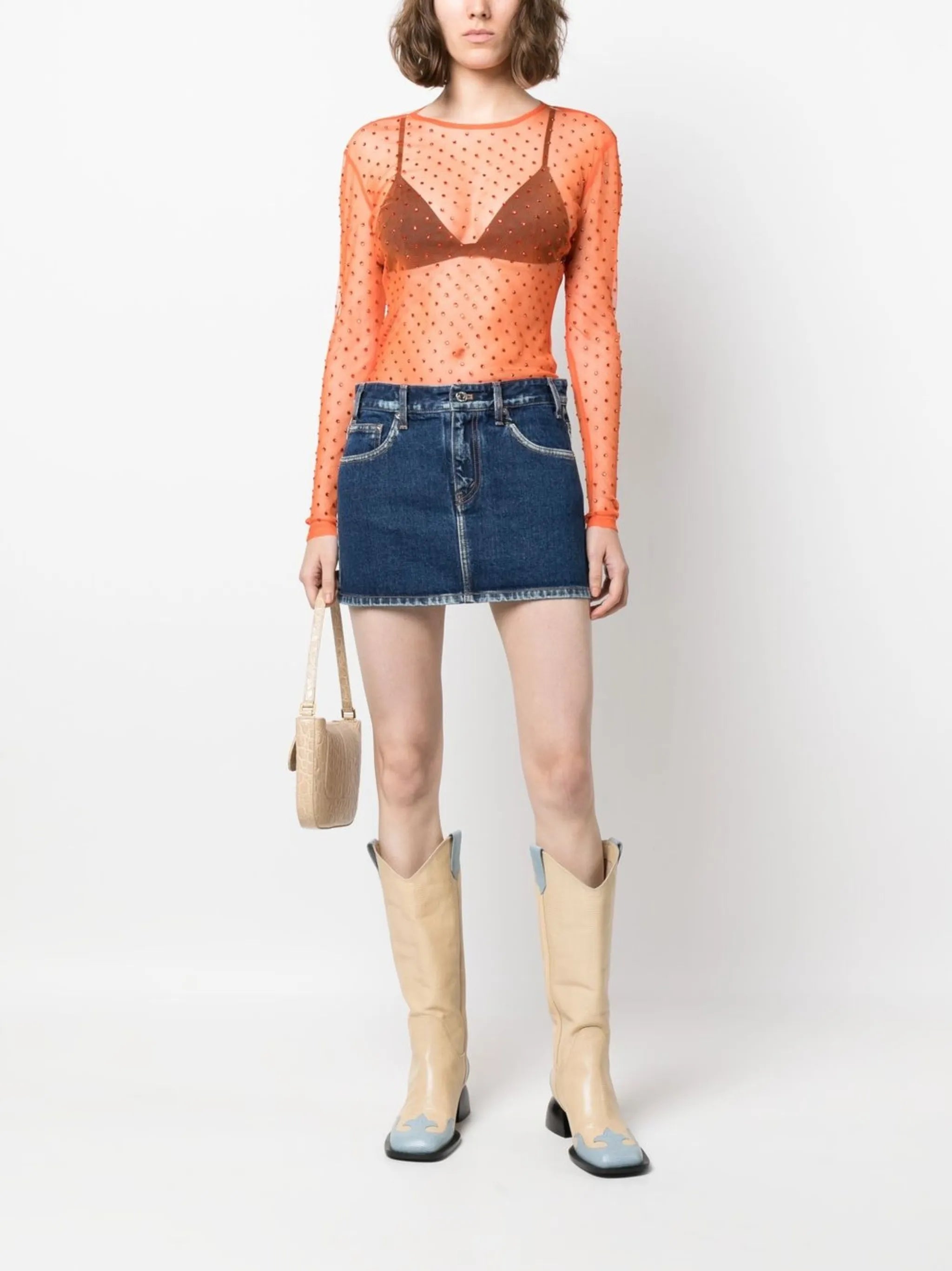 crystal-embellisment sheer blouse