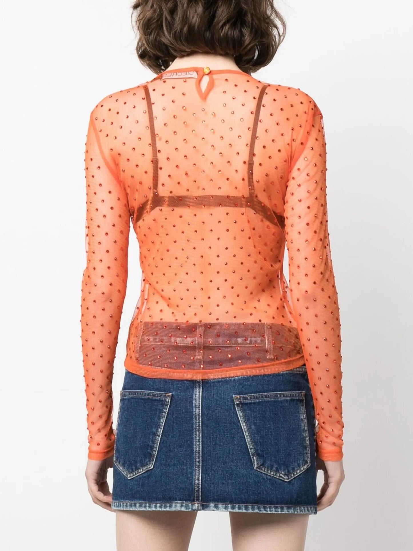crystal-embellisment sheer blouse