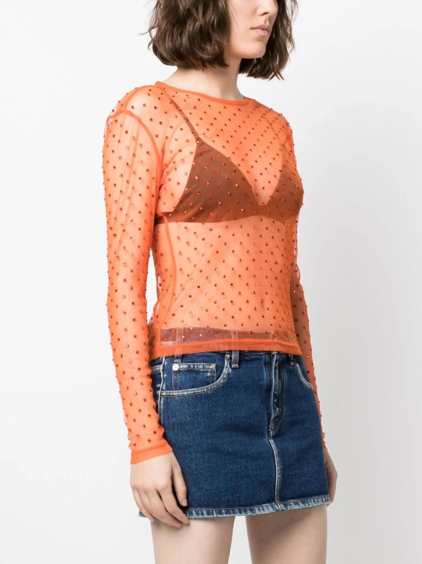 crystal-embellisment sheer blouse