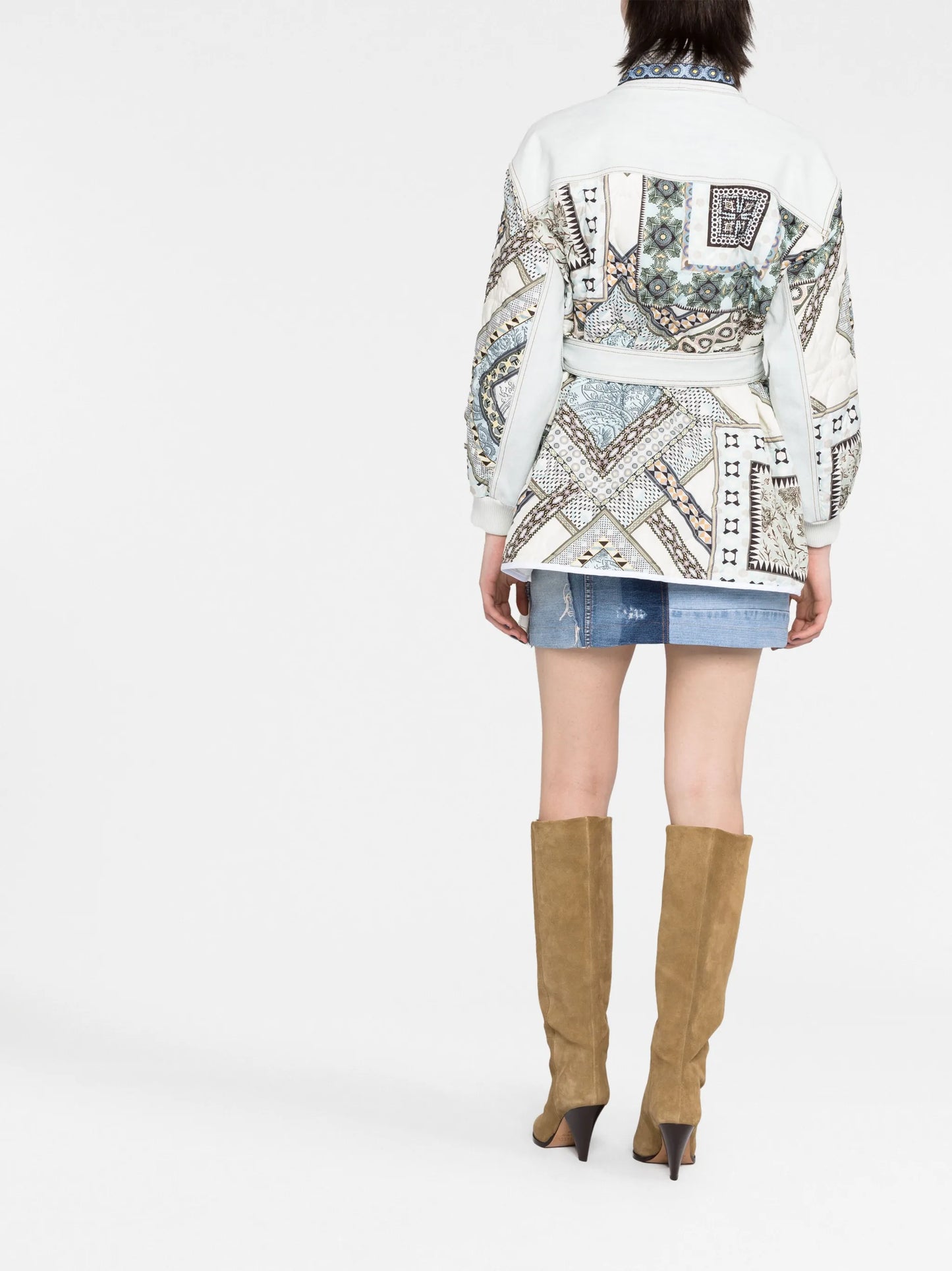 embroidered patchwork belted jacket