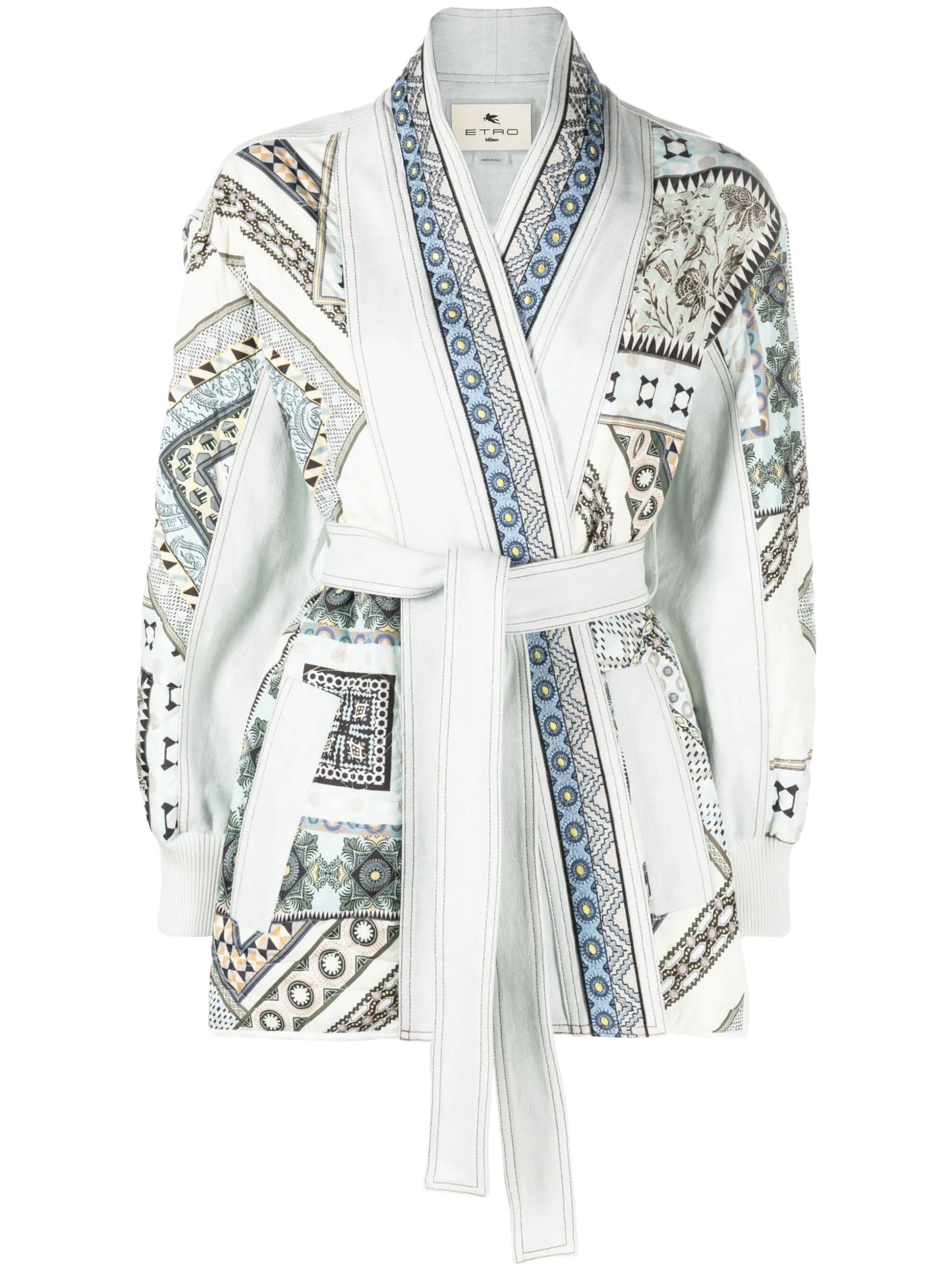 embroidered patchwork belted jacket