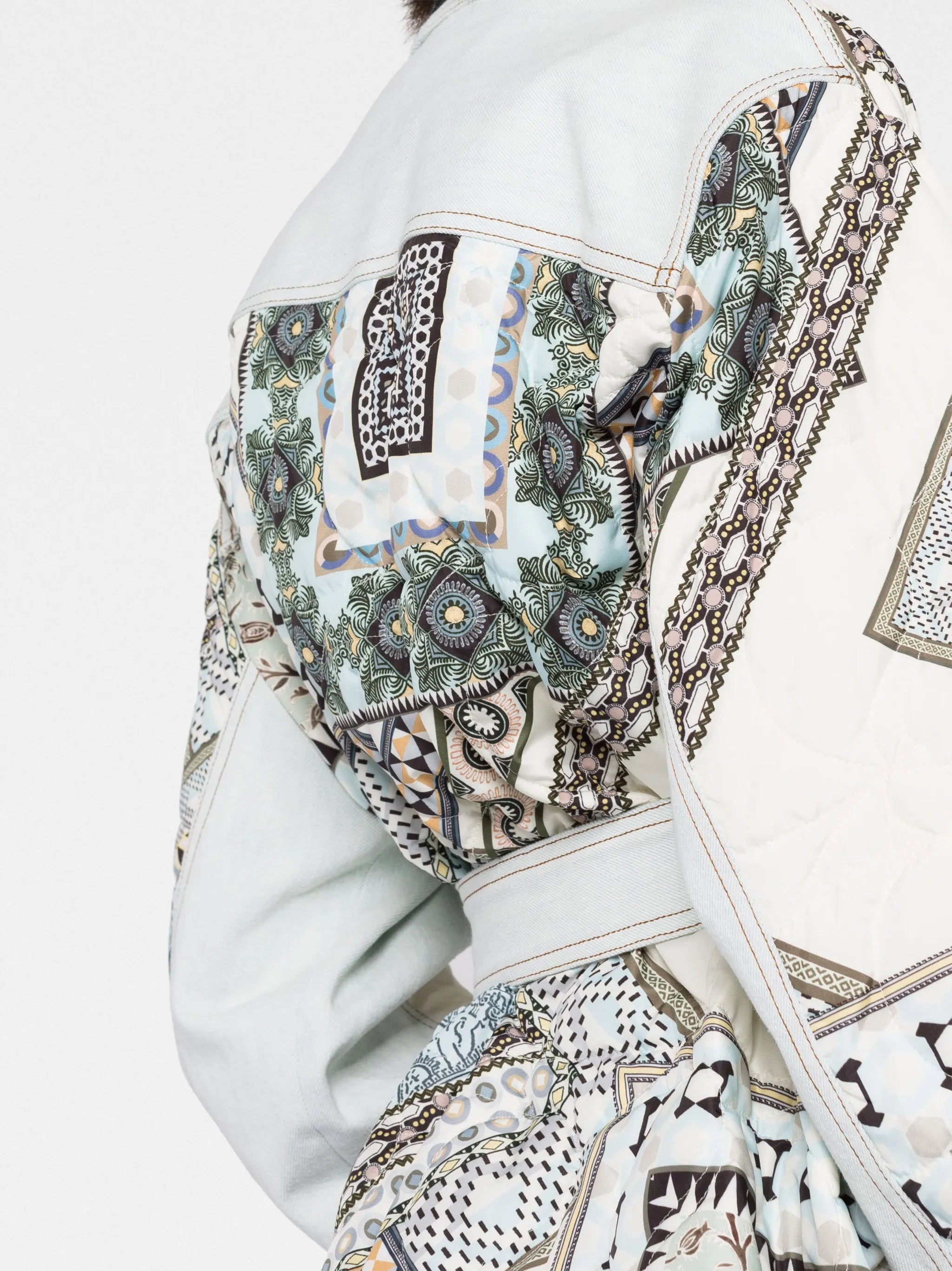embroidered patchwork belted jacket