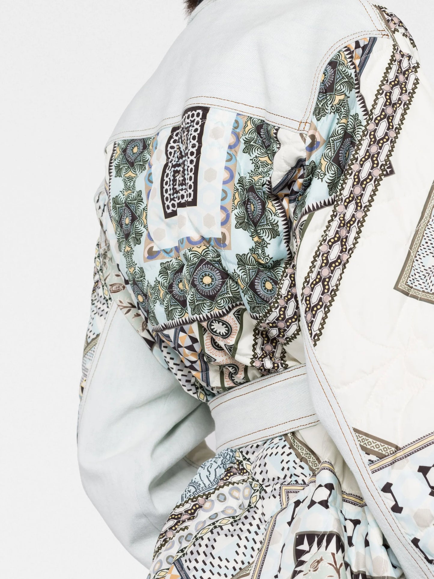 embroidered patchwork belted jacket