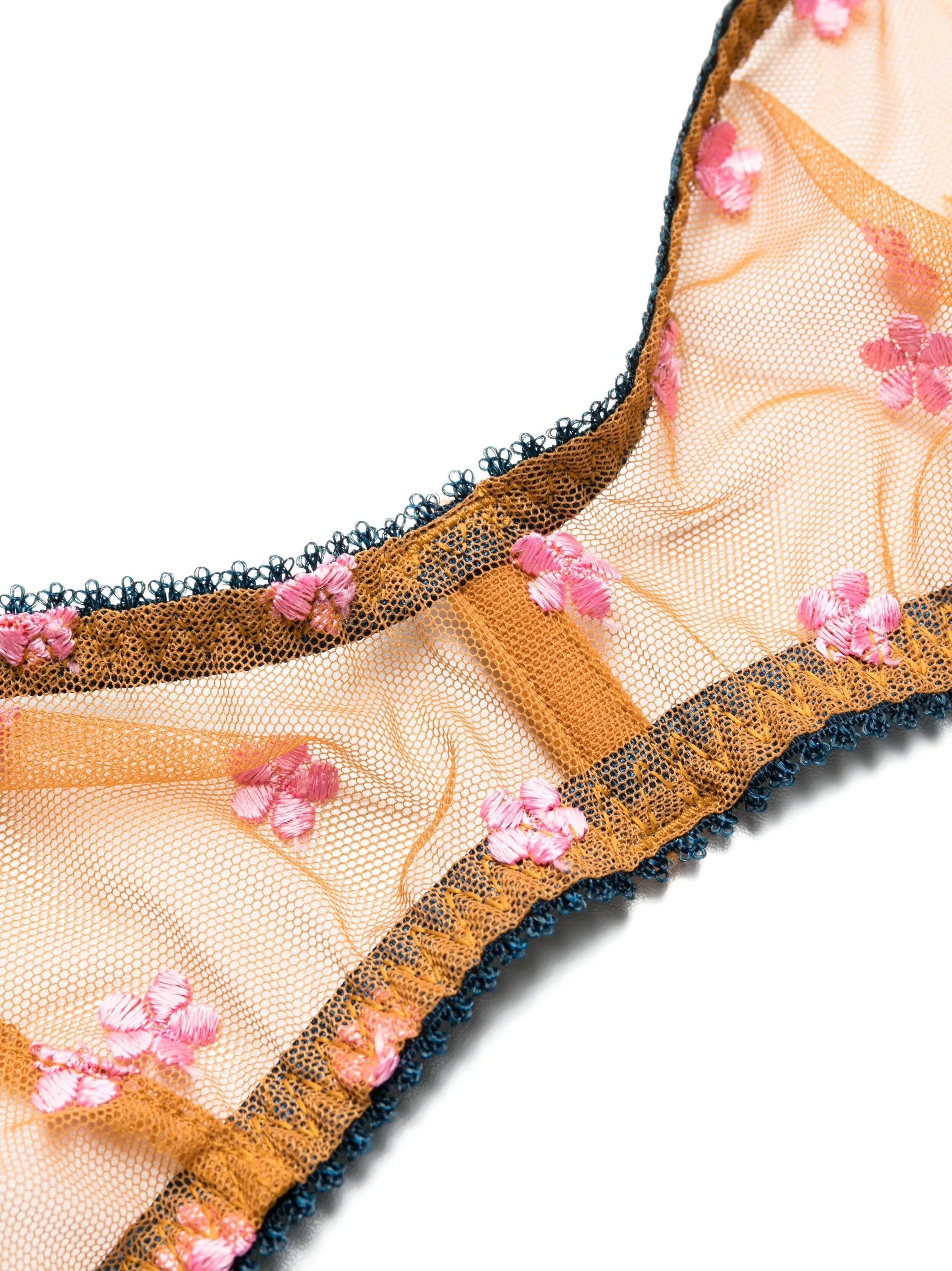 floral-embroidery unlined bra