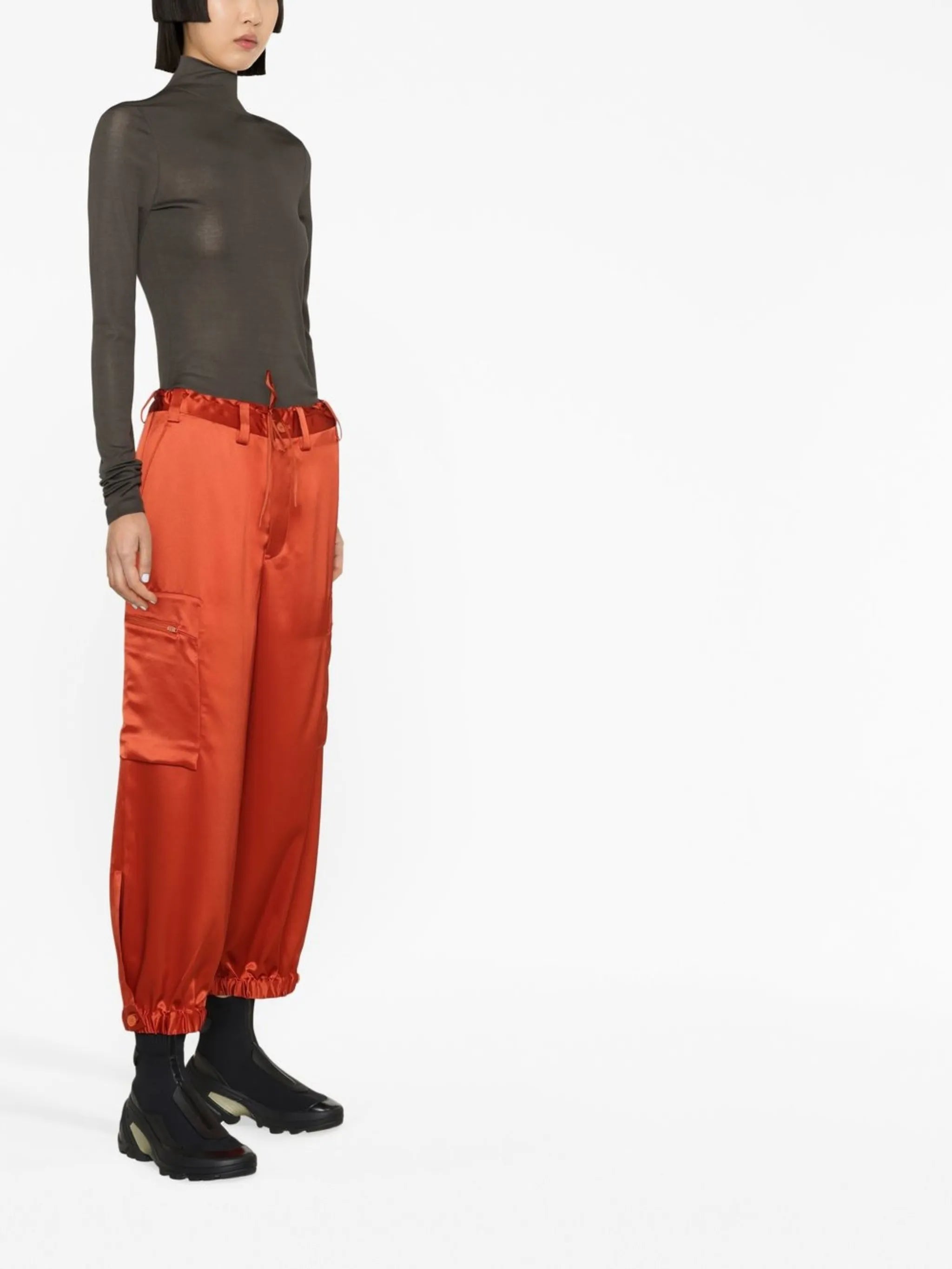 satin-effect cargo trousers