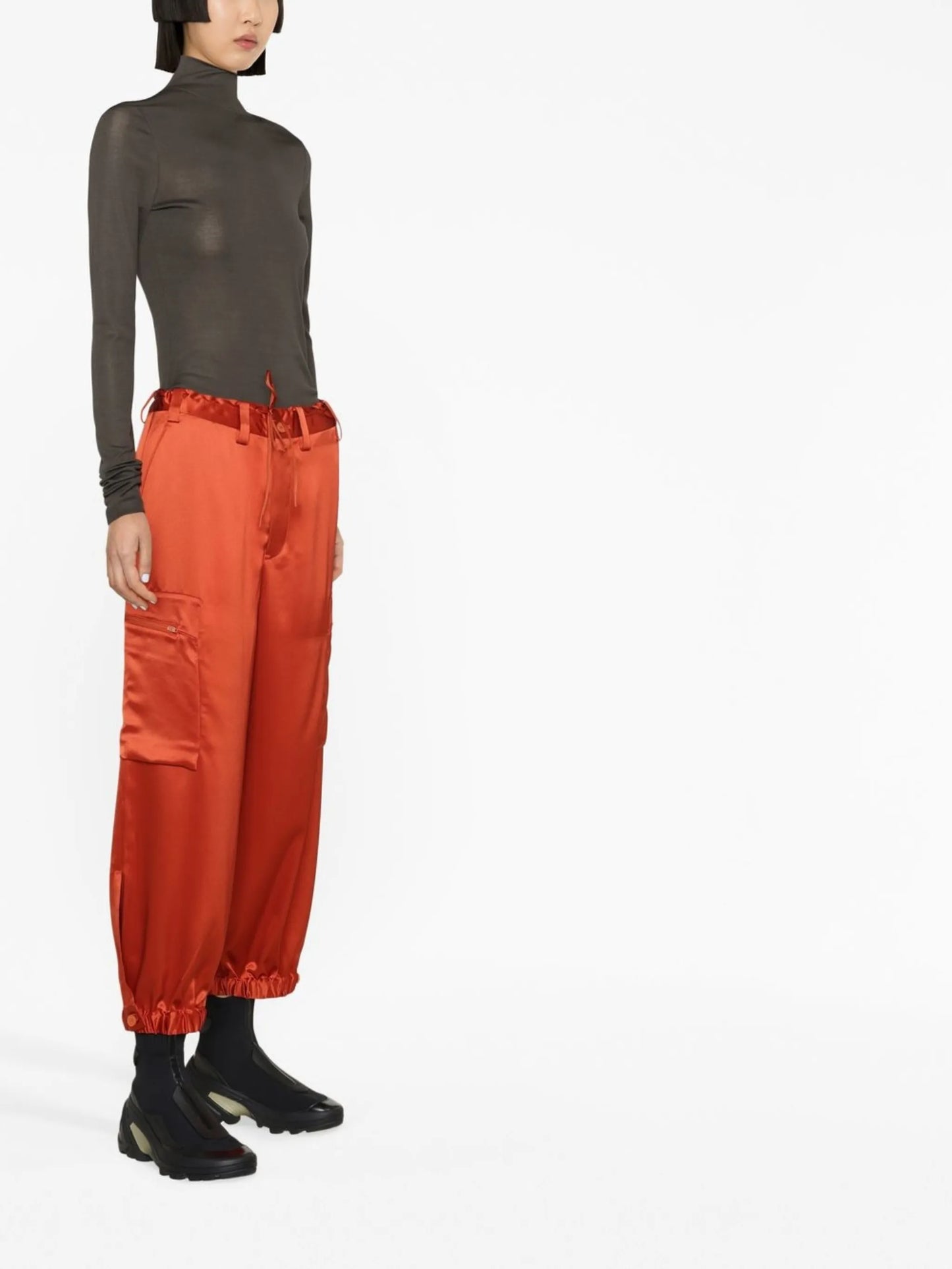 satin-effect cargo trousers