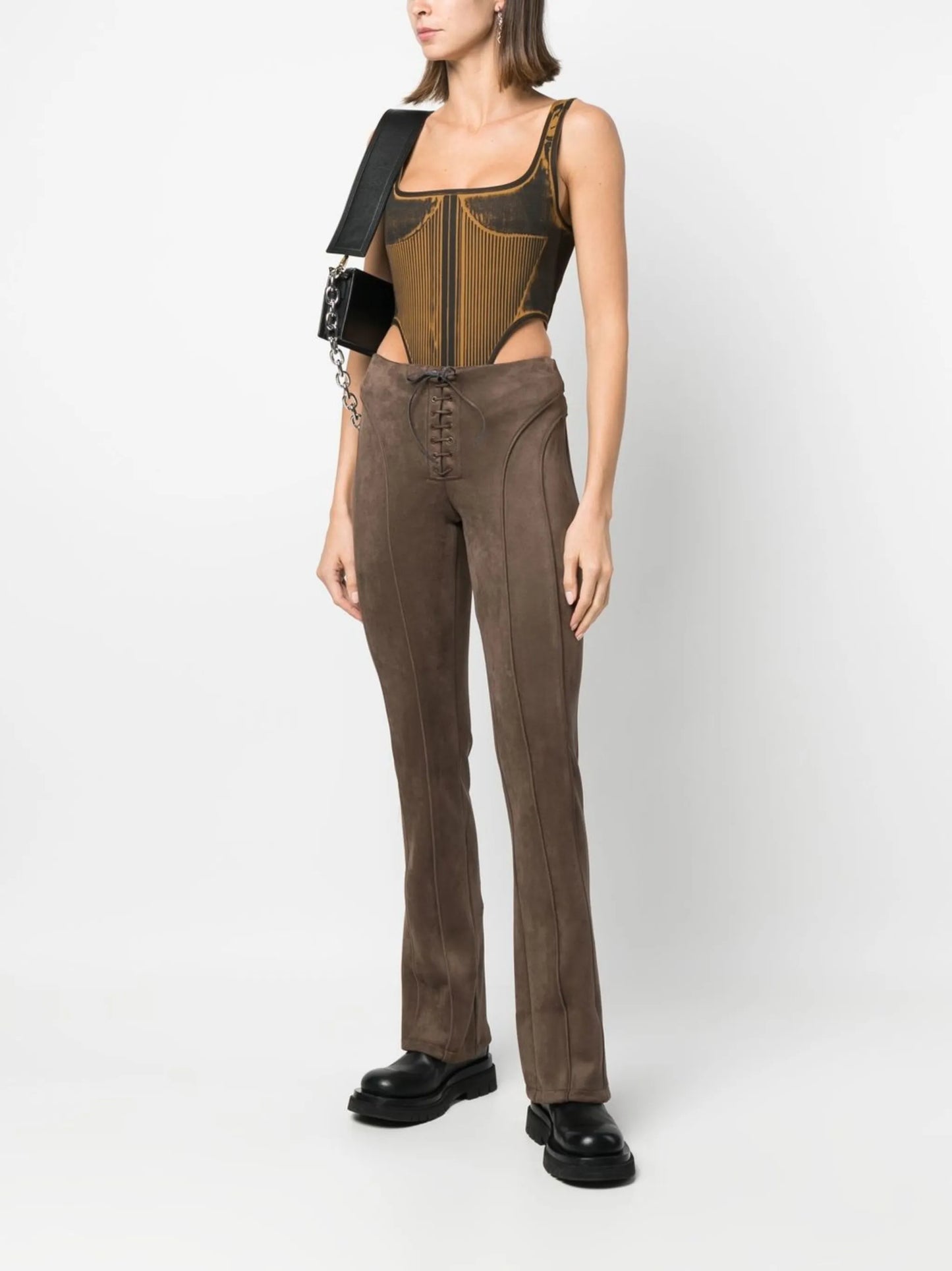 tie-front faux suede trousers