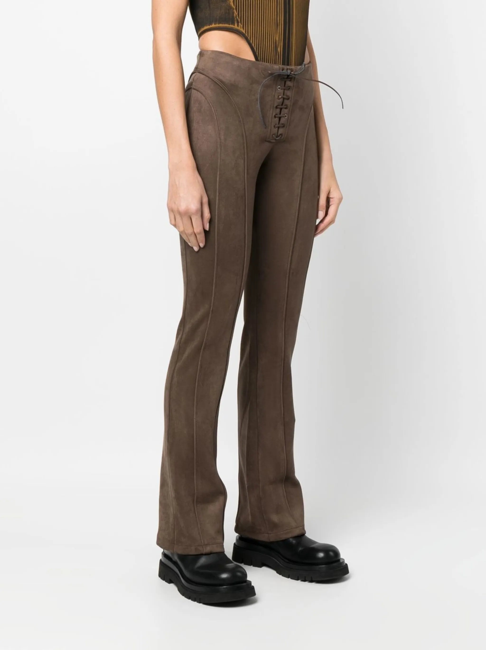 tie-front faux suede trousers