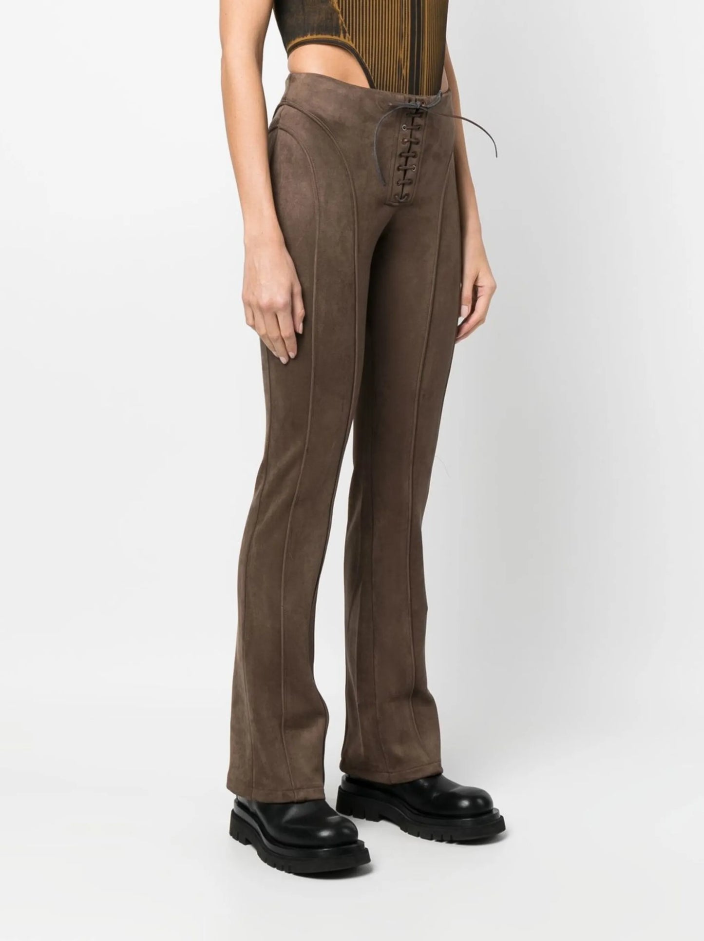tie-front faux suede trousers