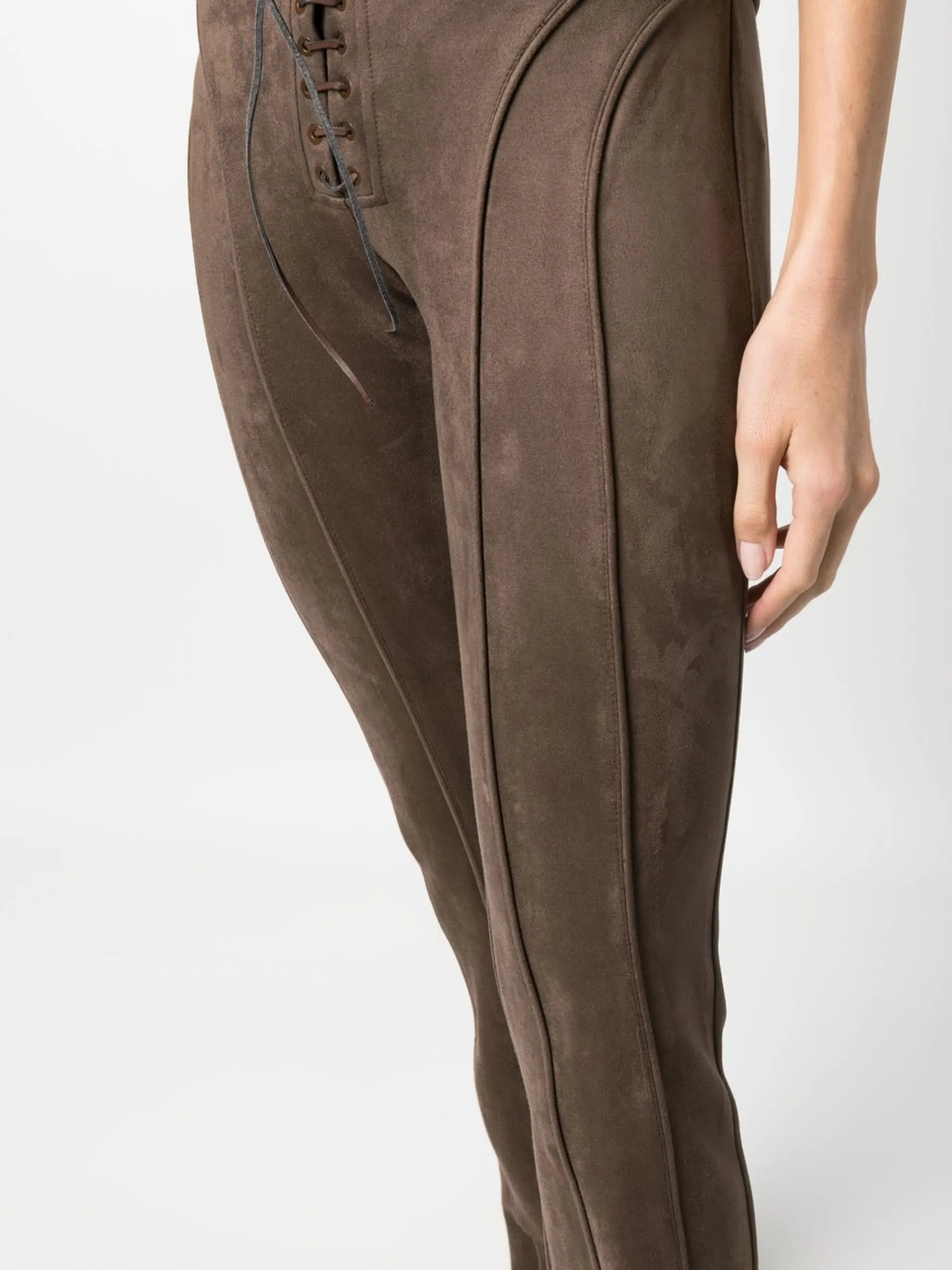 tie-front faux suede trousers