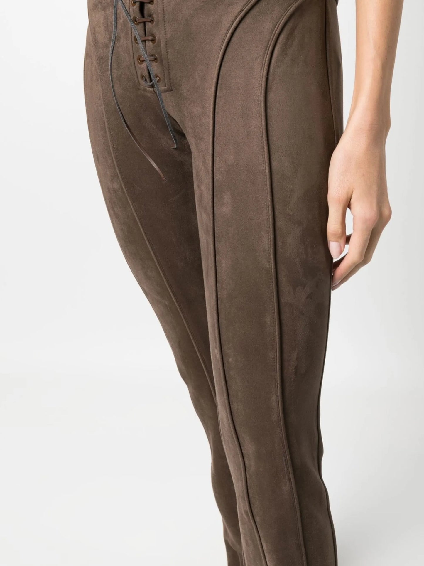 tie-front faux suede trousers