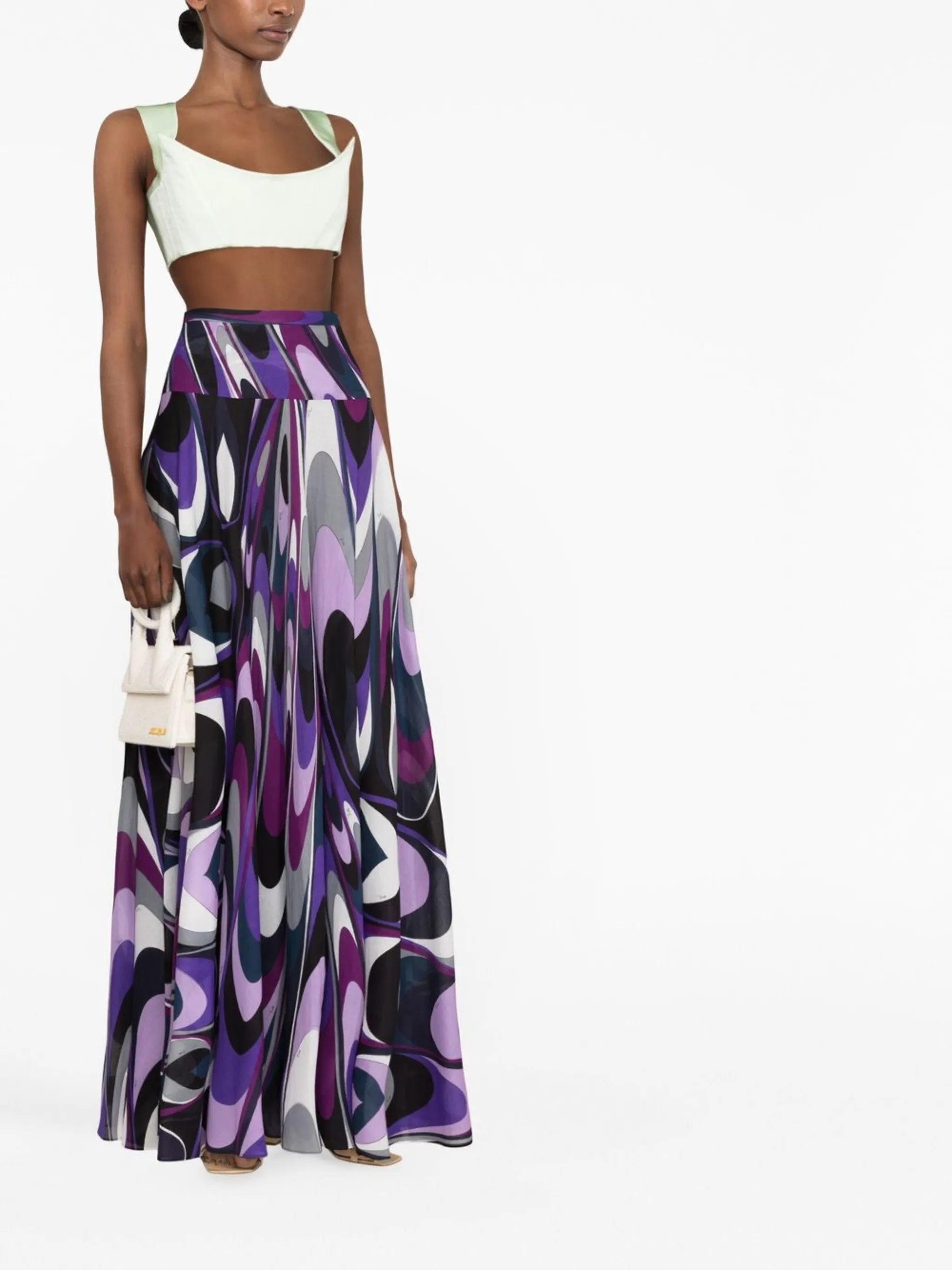 Onde-print cotton maxi skirt