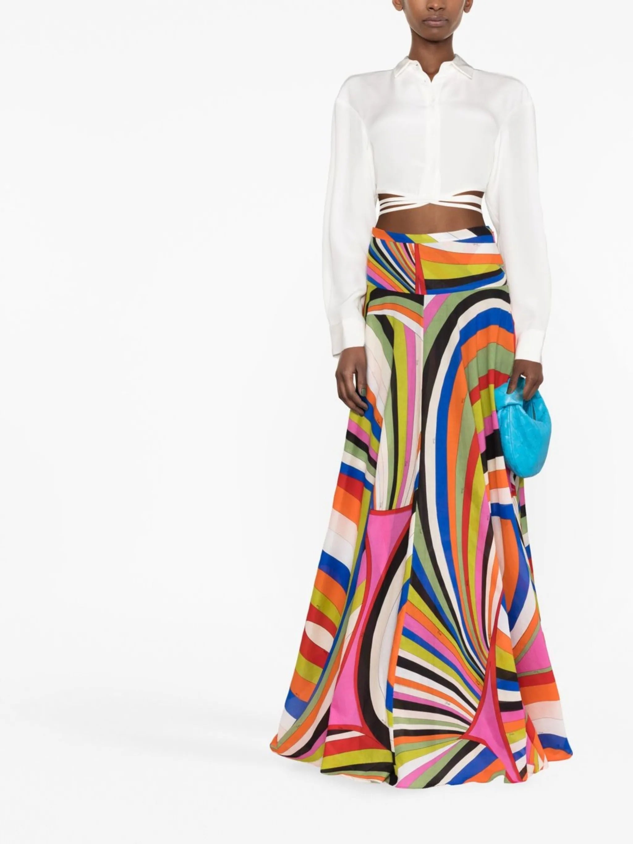 Iride-print cotton maxi skirt
