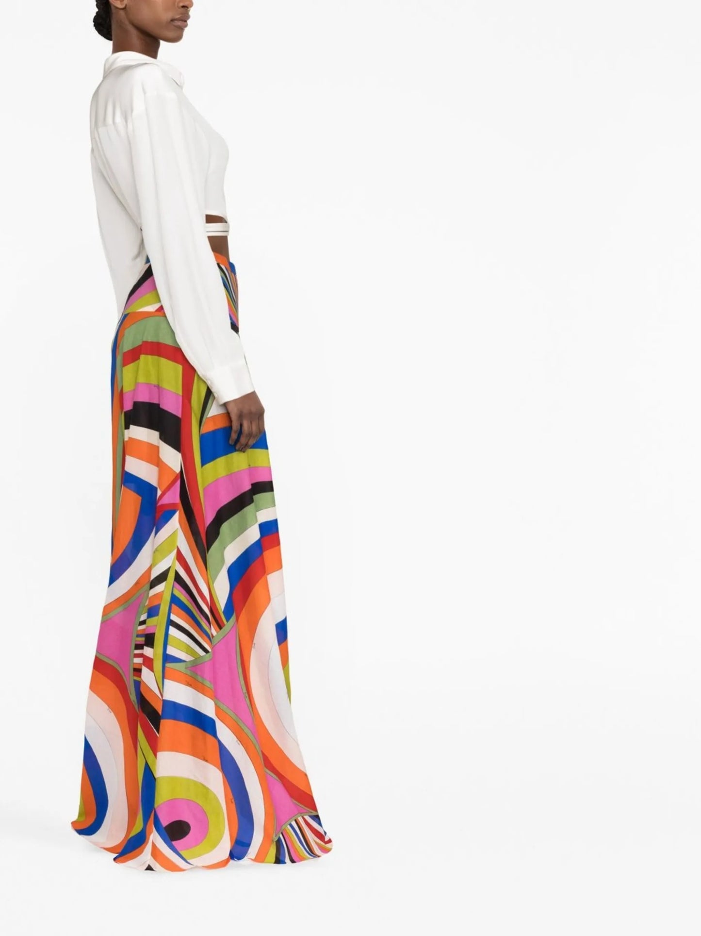 Iride-print cotton maxi skirt