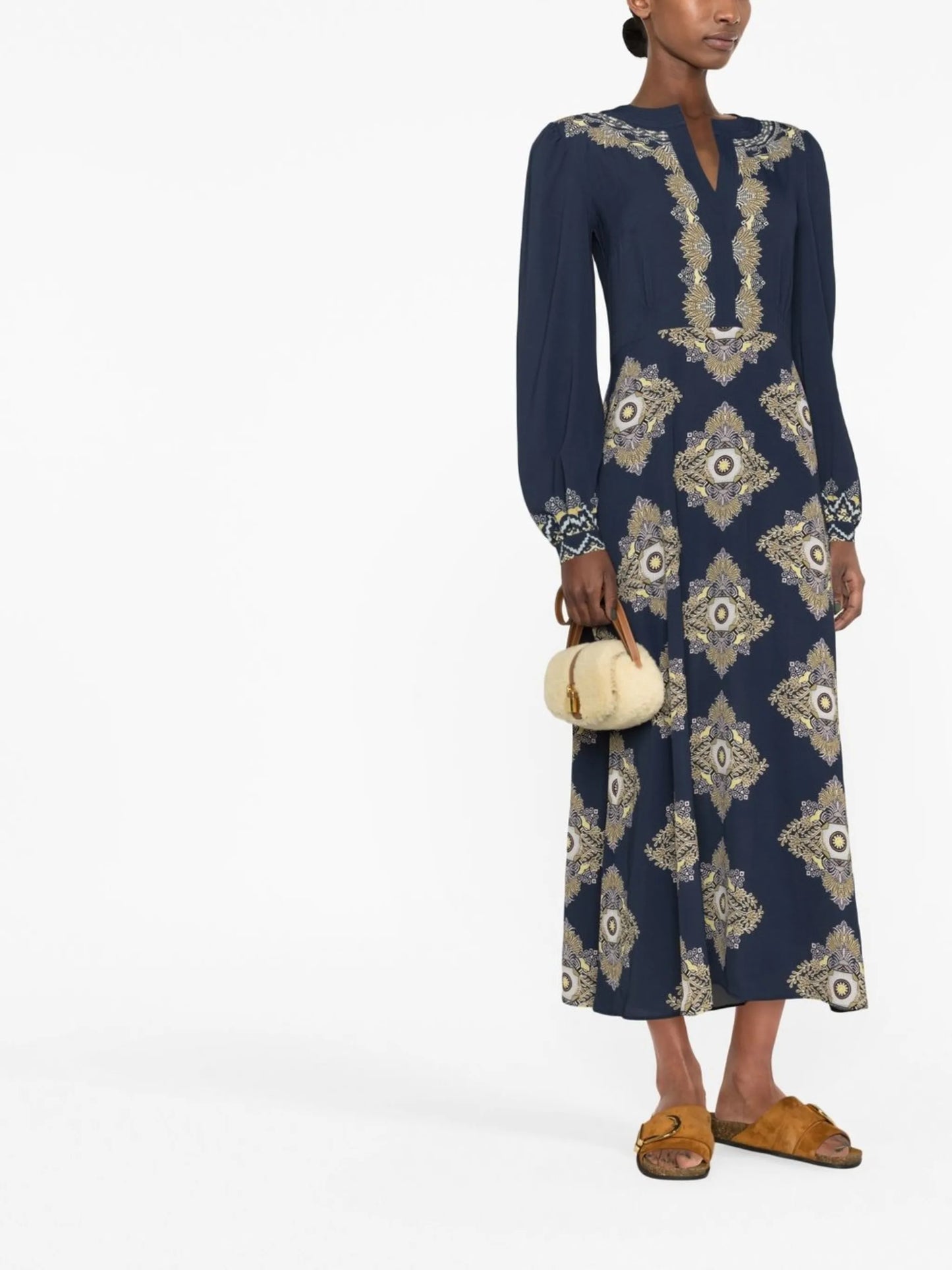 embroidered-design long-sleeve dress