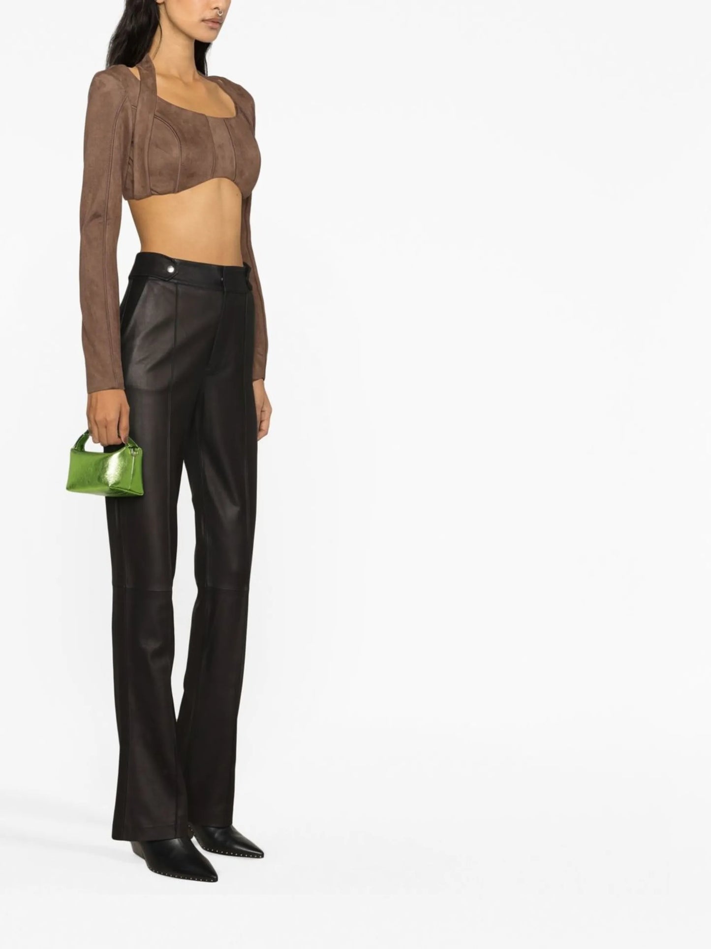faux-suede long-sleeved crop top