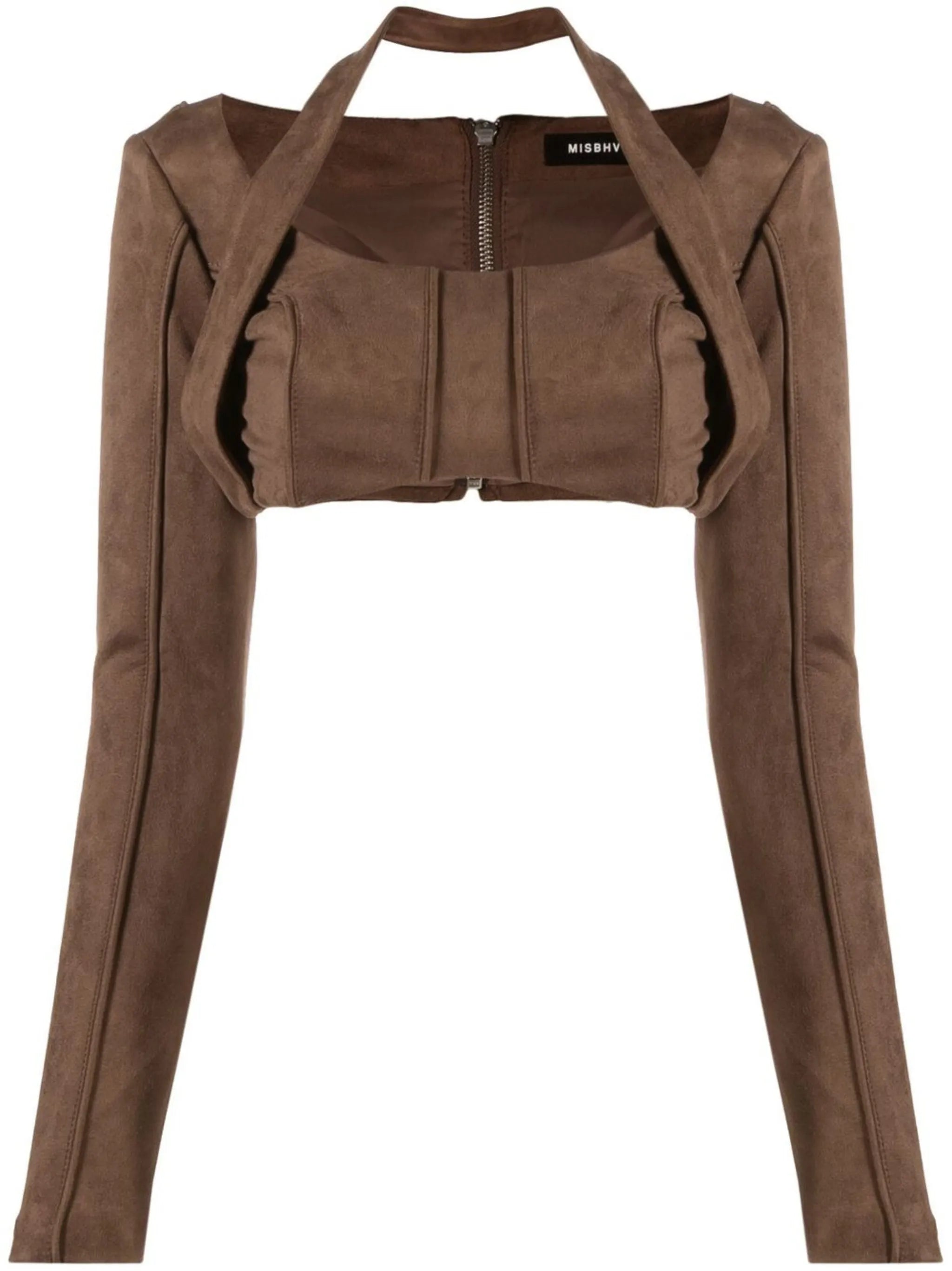 faux-suede long-sleeved crop top