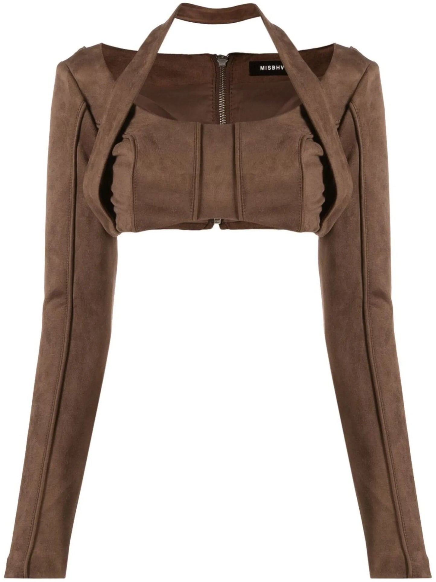 faux-suede long-sleeved crop top