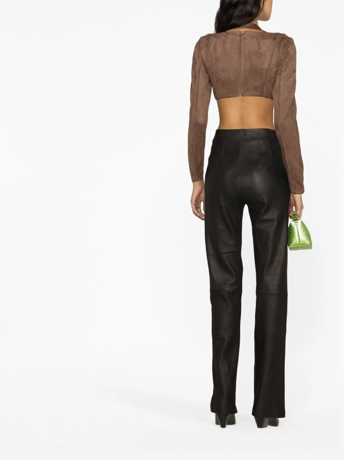 faux-suede long-sleeved crop top