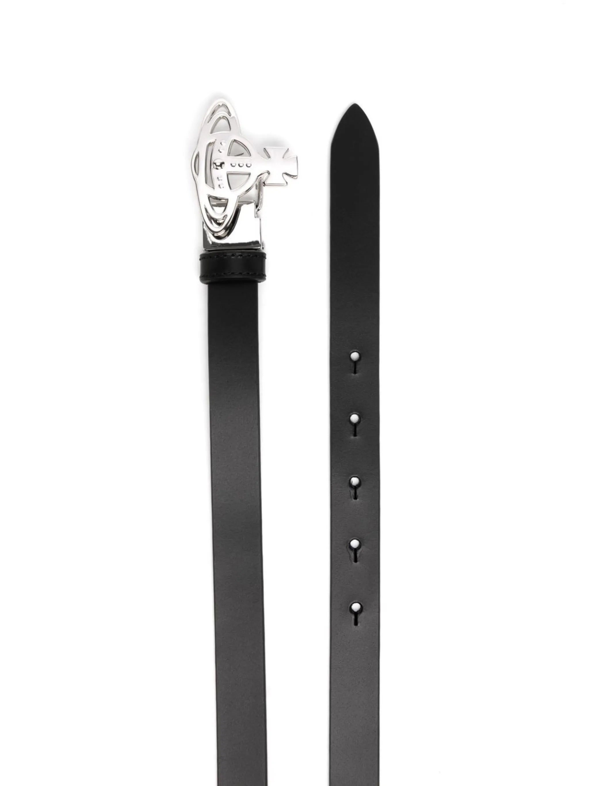 Orb-buckle leather belt