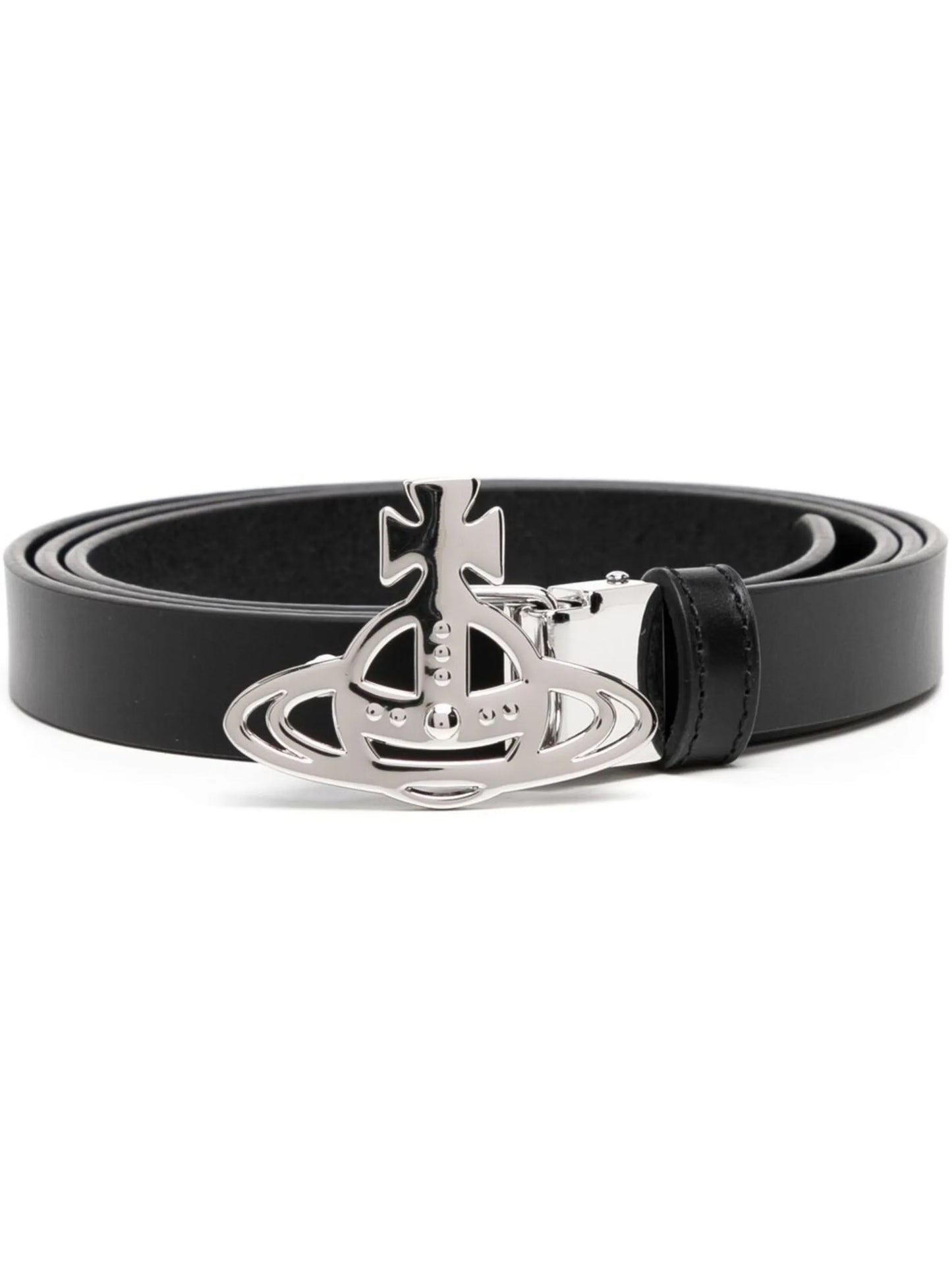 Orb-buckle leather belt