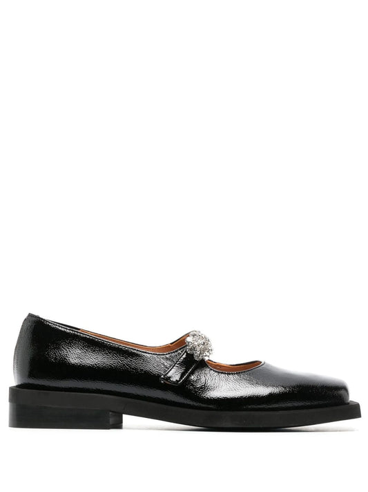 crystal-embellished square toe loafers