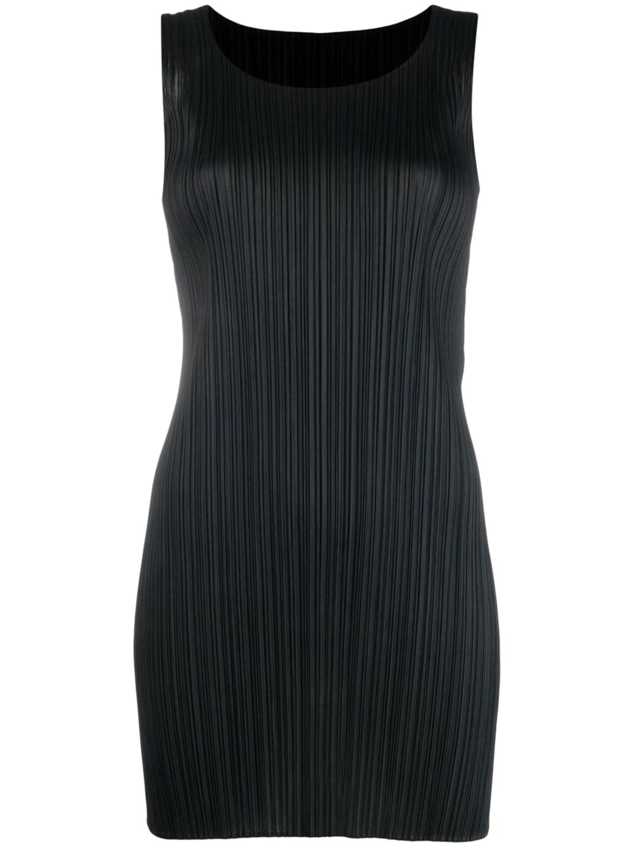 pleated sleeveless mini-dress