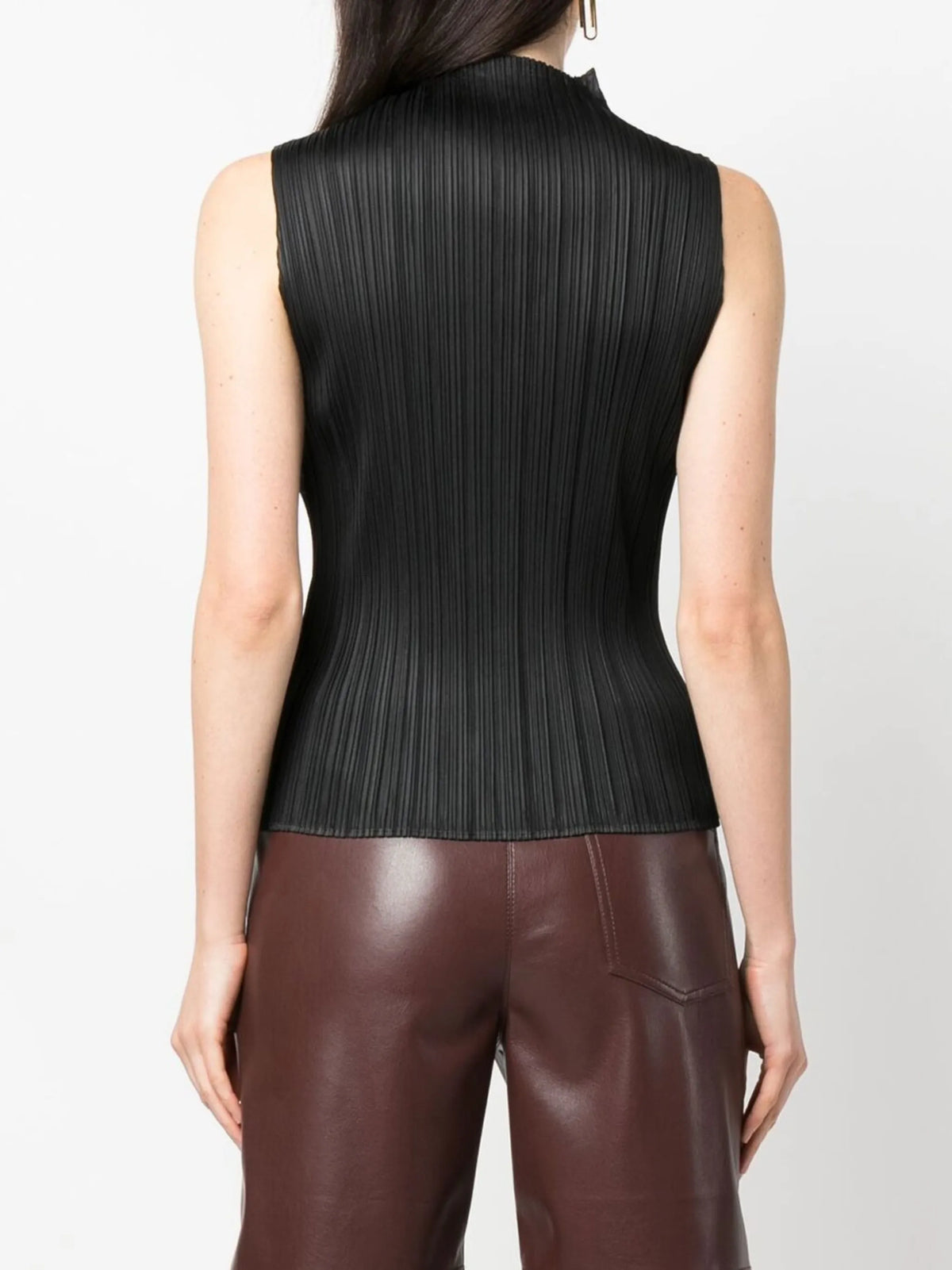plissé-effect high-neck top