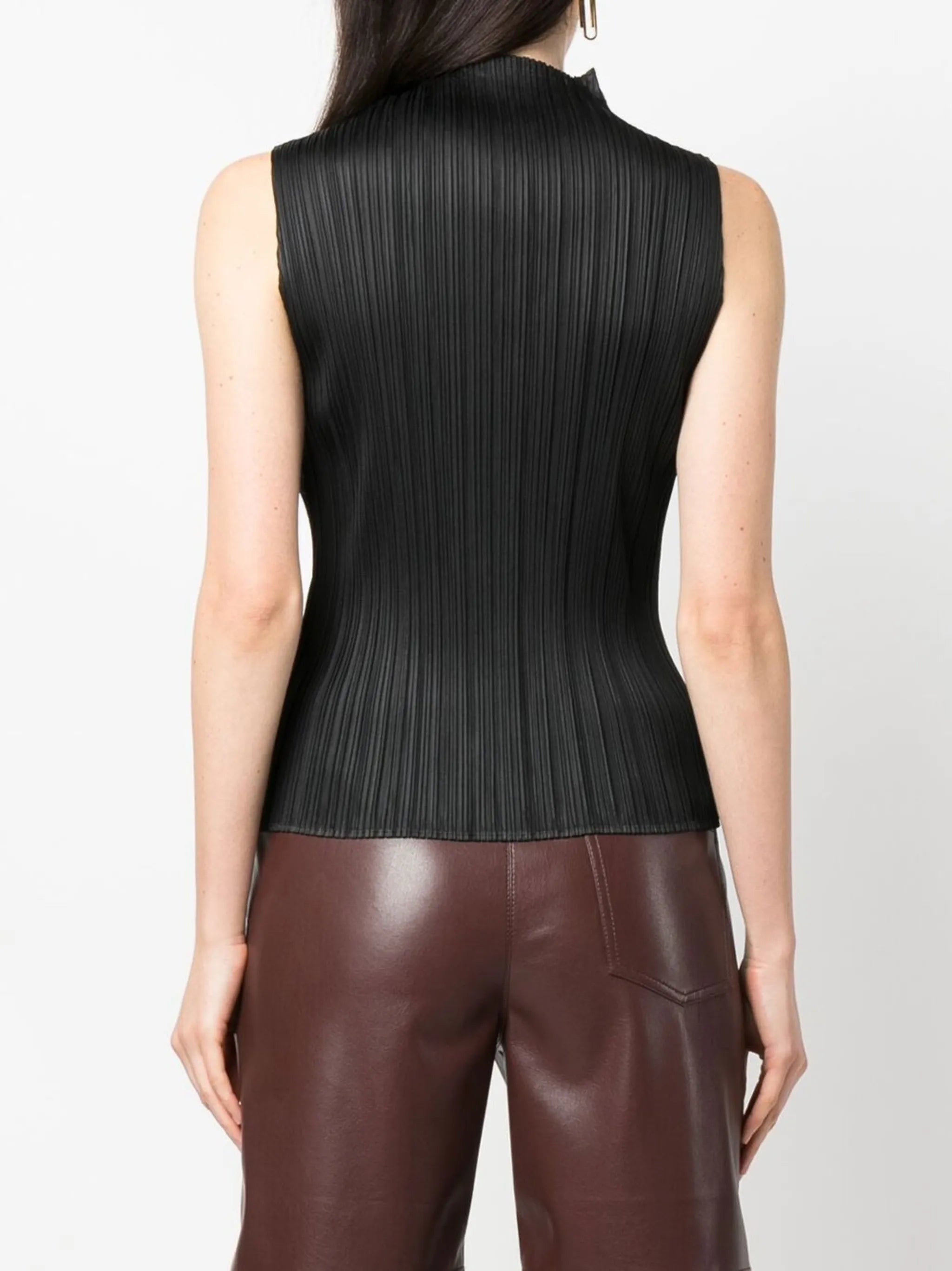 plissé-effect high-neck top