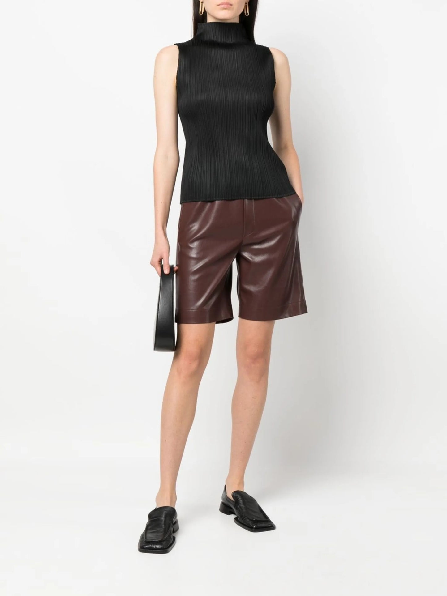 plissé-effect high-neck top