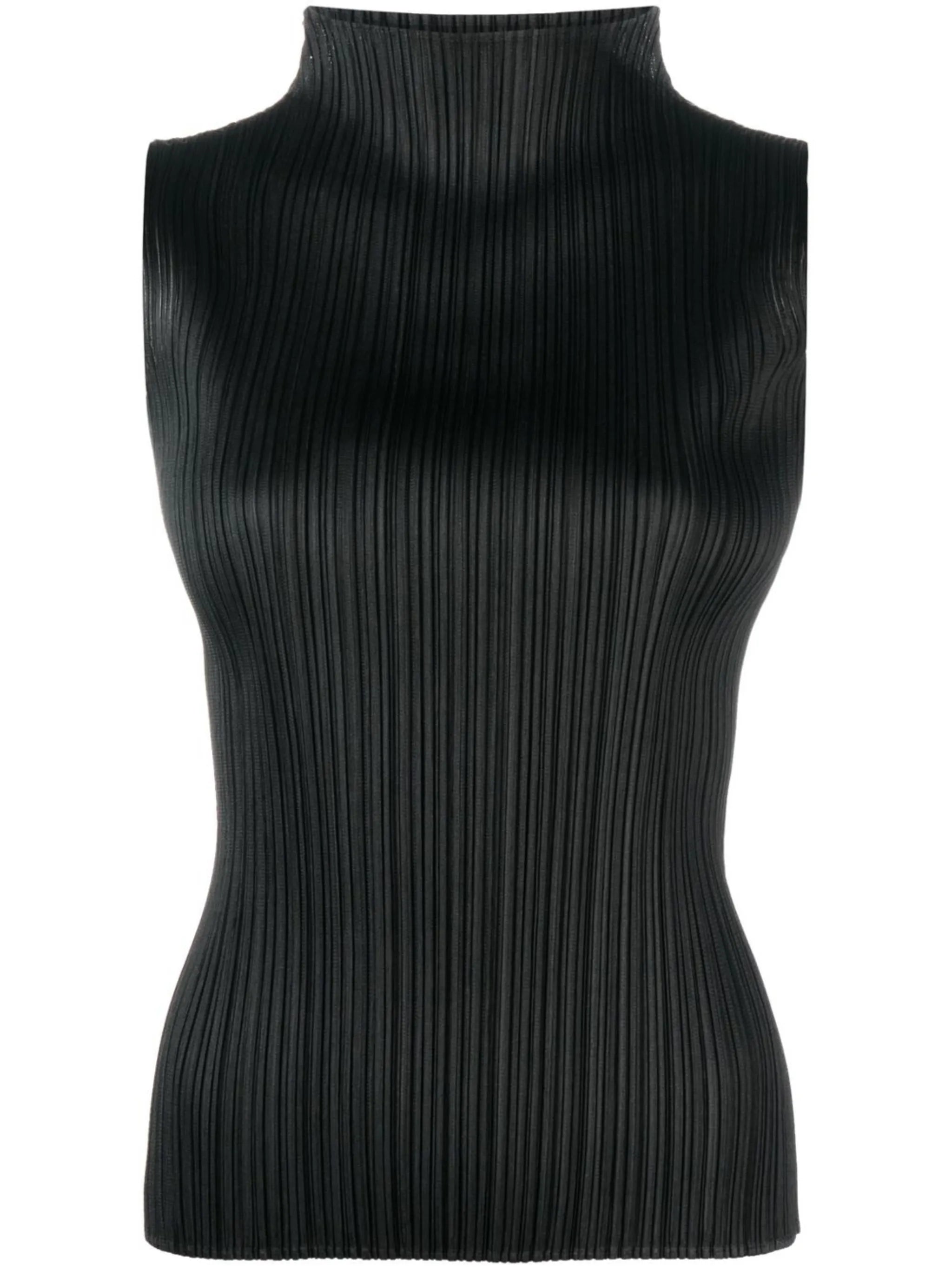 plissé-effect high-neck top