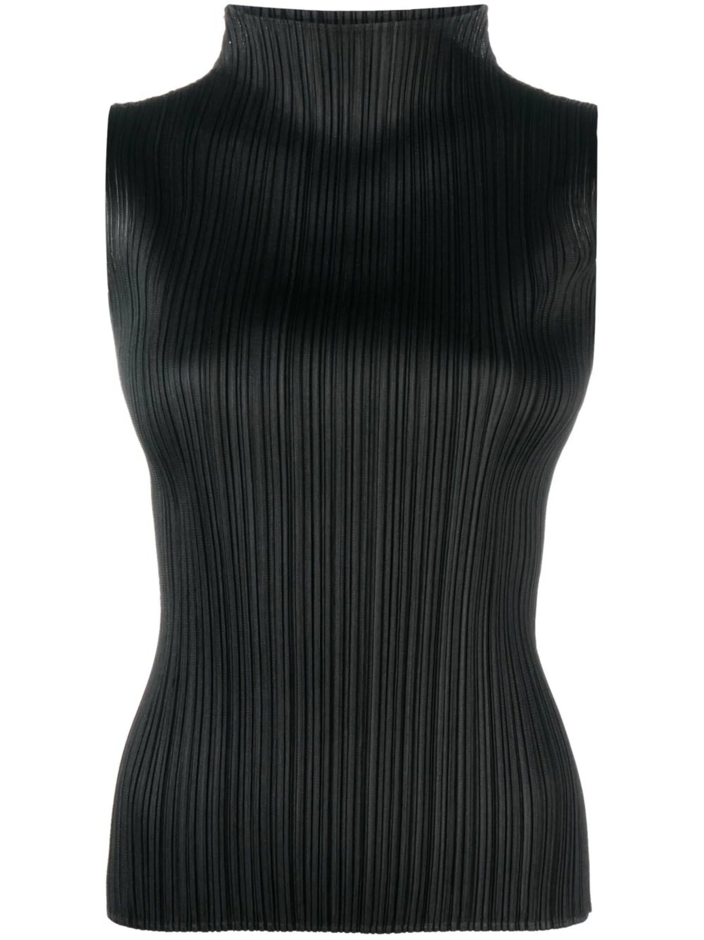 plissé-effect high-neck top