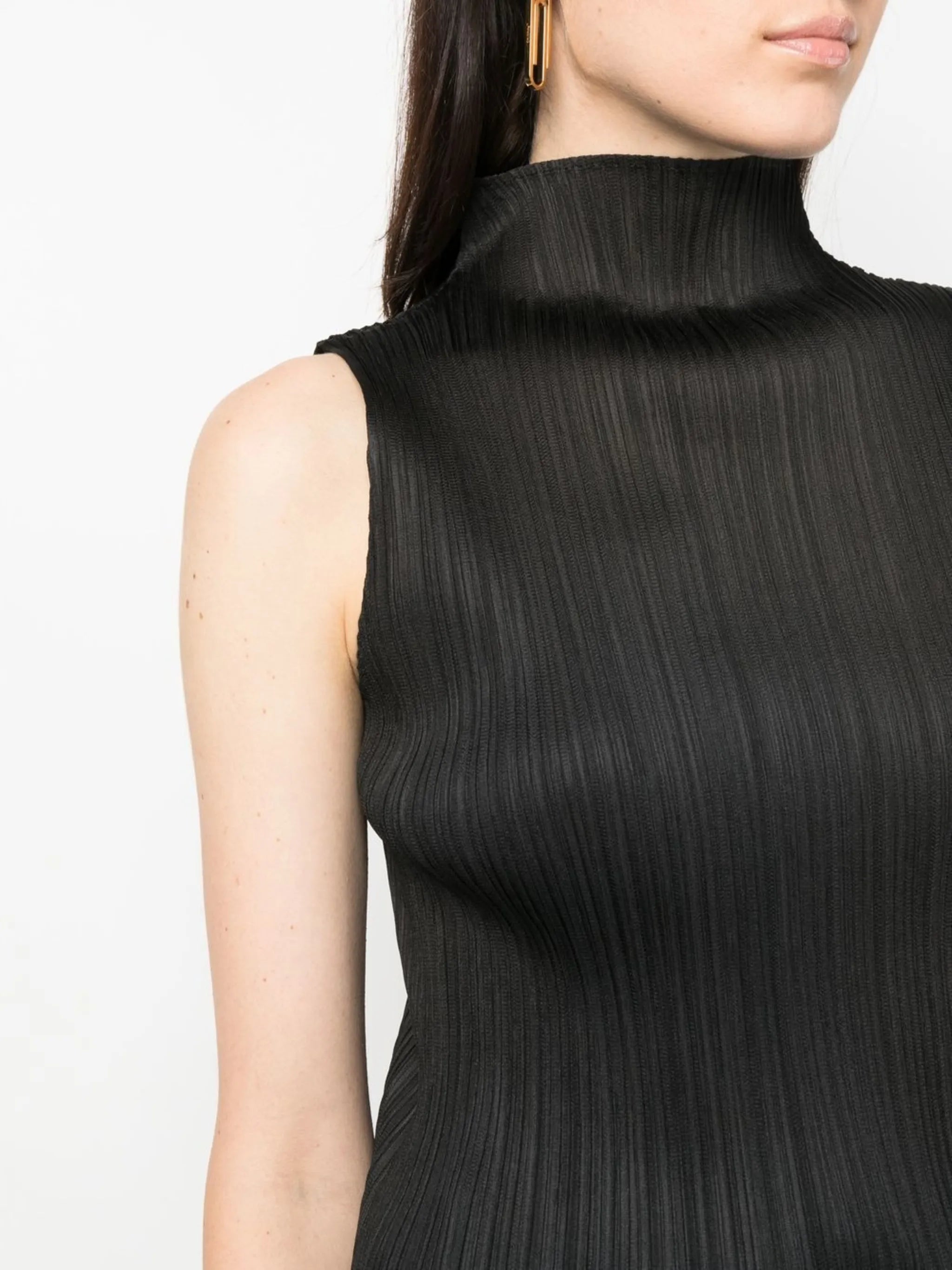plissé-effect high-neck top