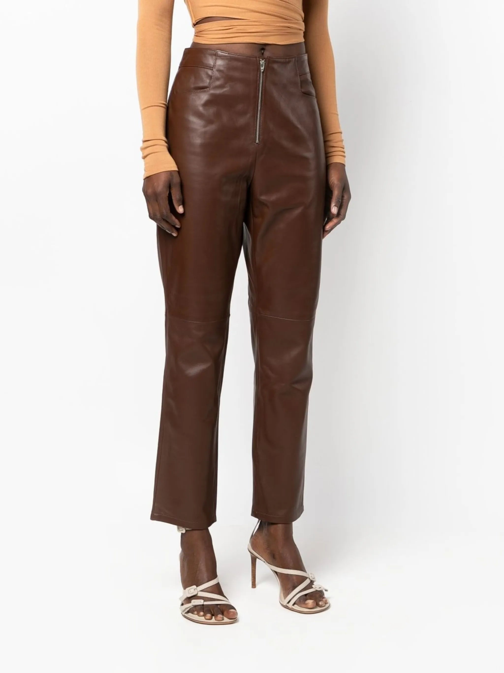 high-waist lambskin trousers