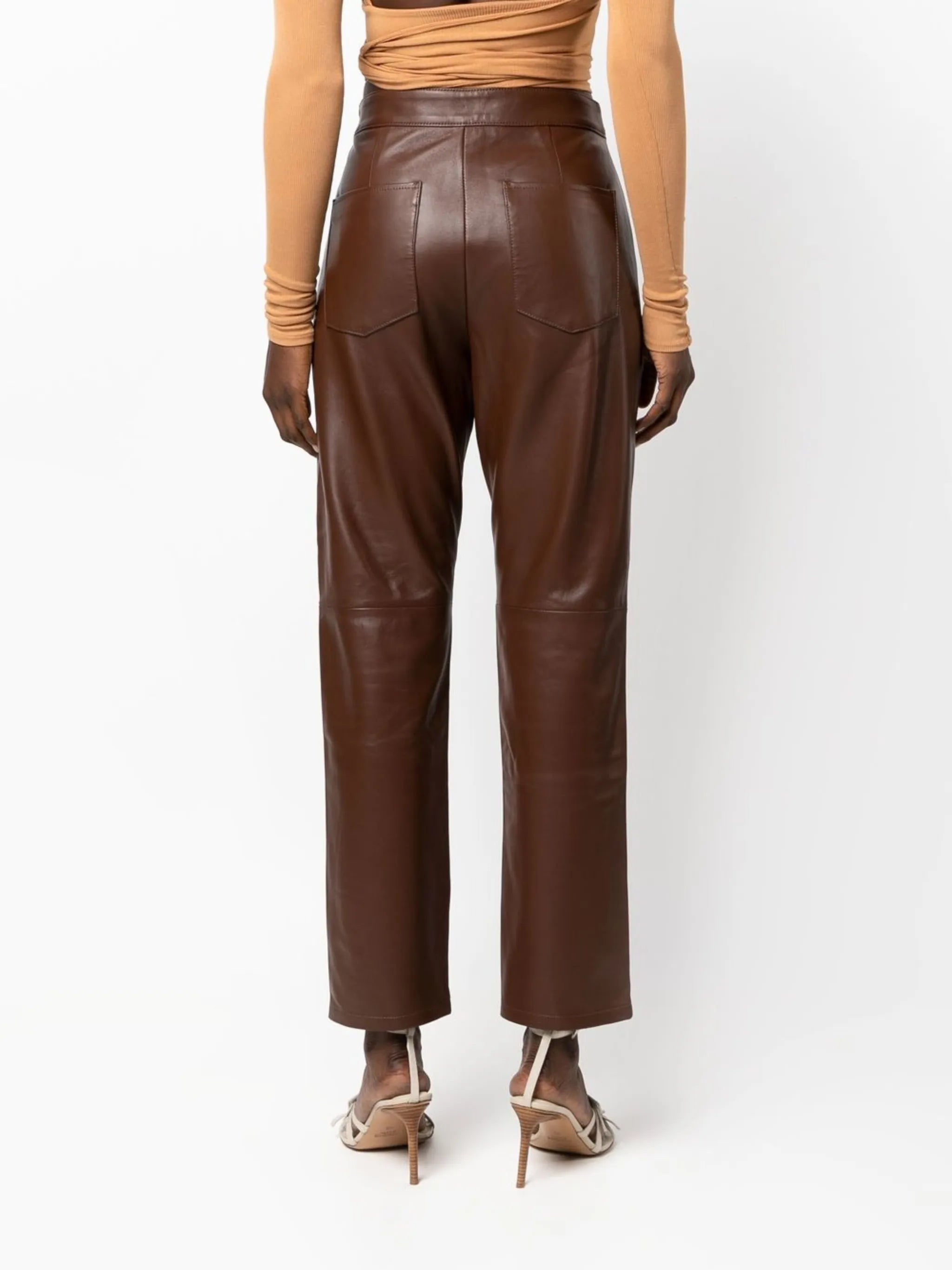 high-waist lambskin trousers