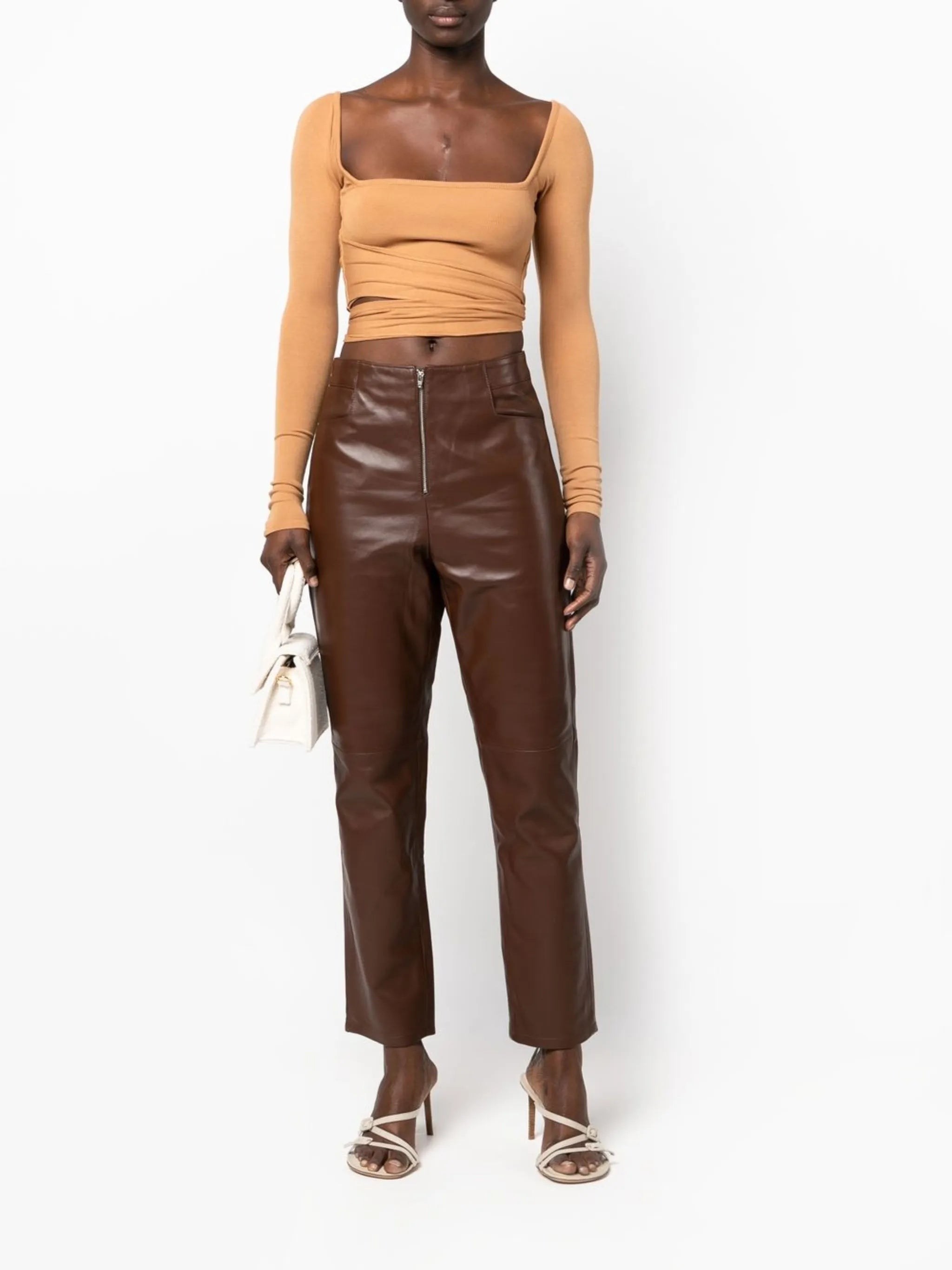 high-waist lambskin trousers