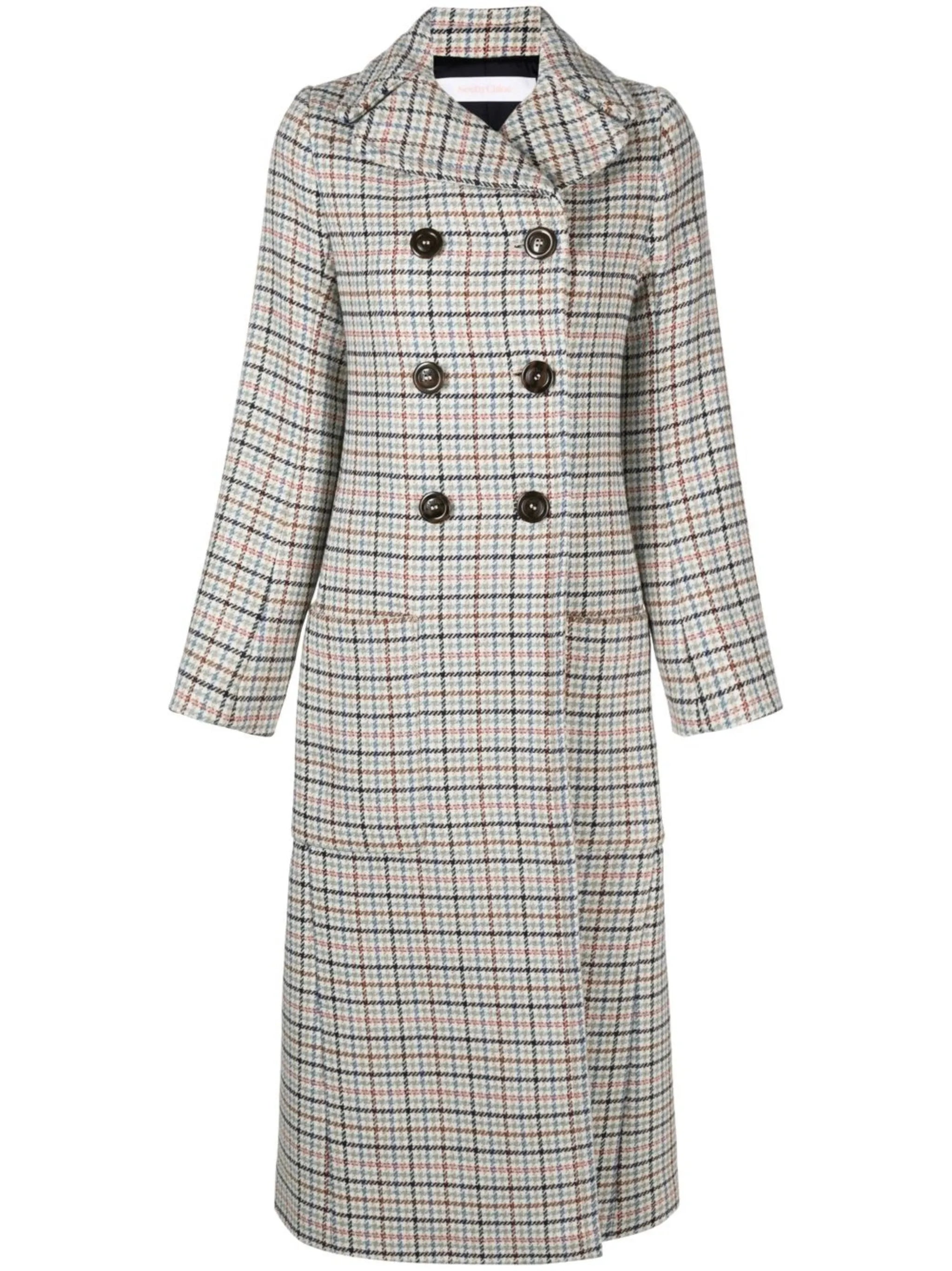 checked-print double-breasted coat