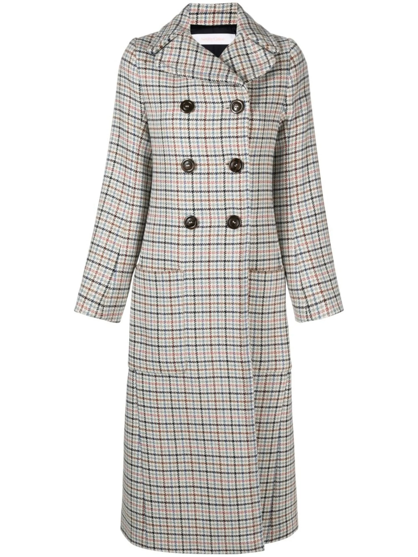checked-print double-breasted coat