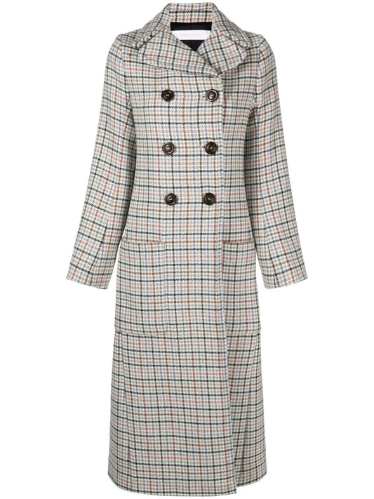 checked-print double-breasted coat