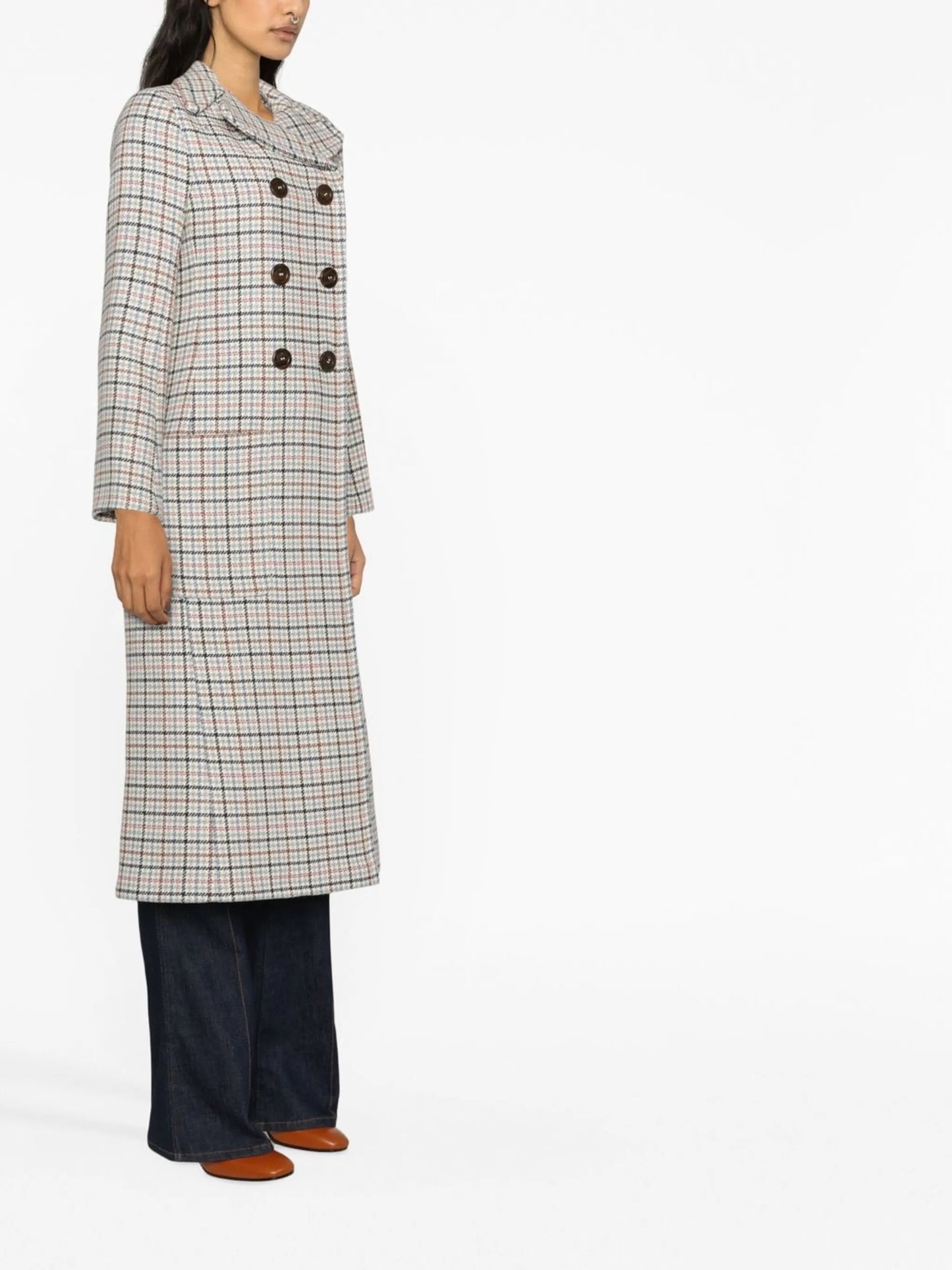 checked-print double-breasted coat
