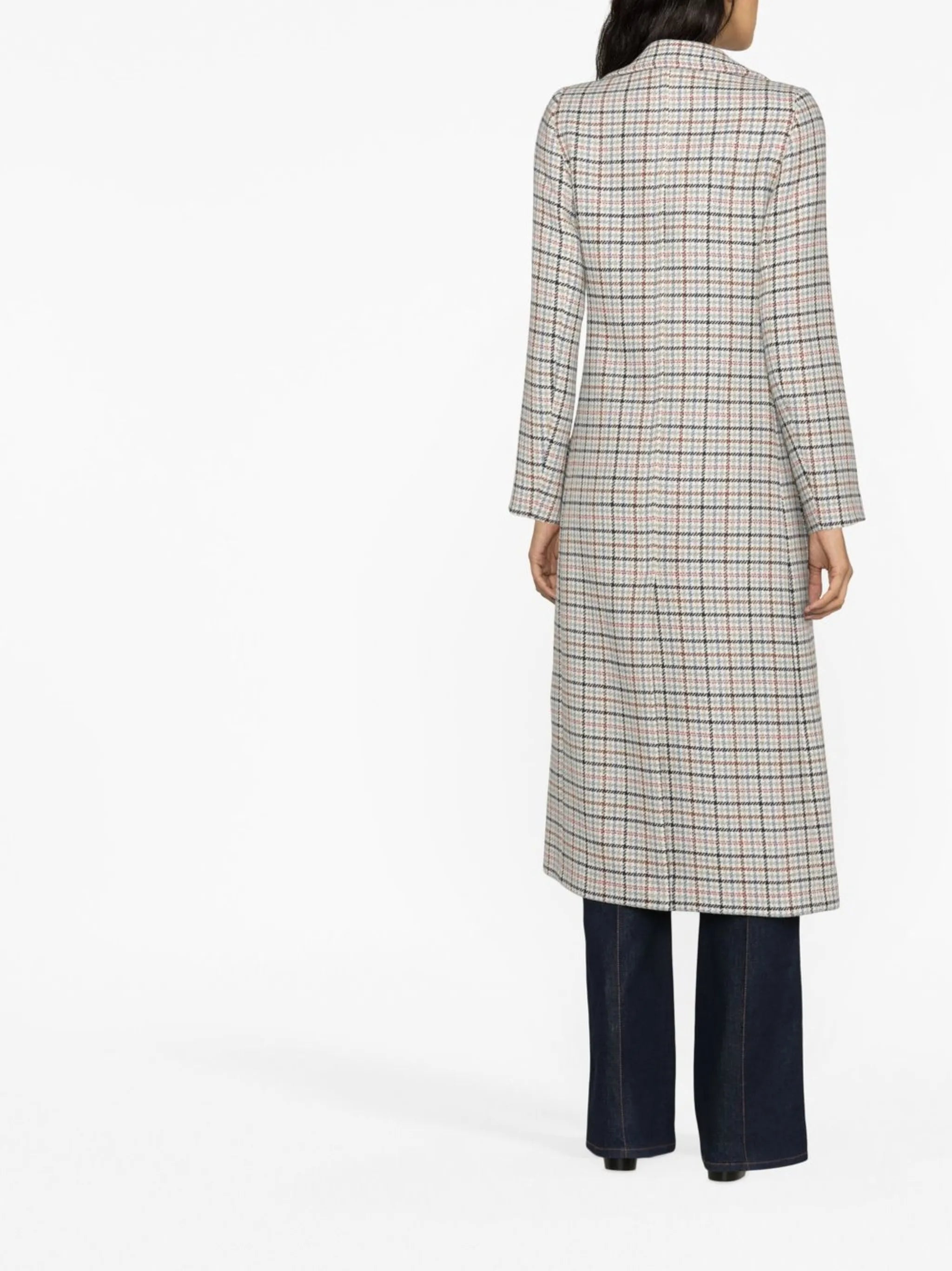 checked-print double-breasted coat