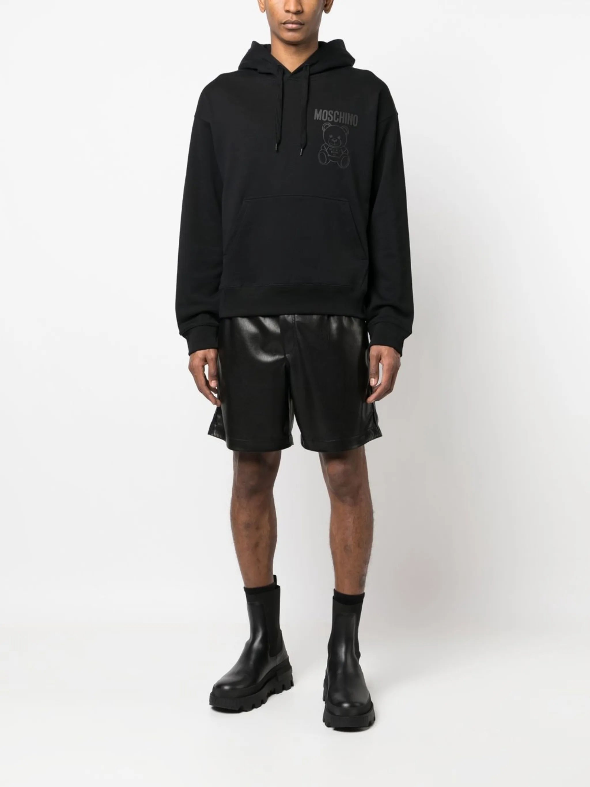 teddy-print cotton hoodie
