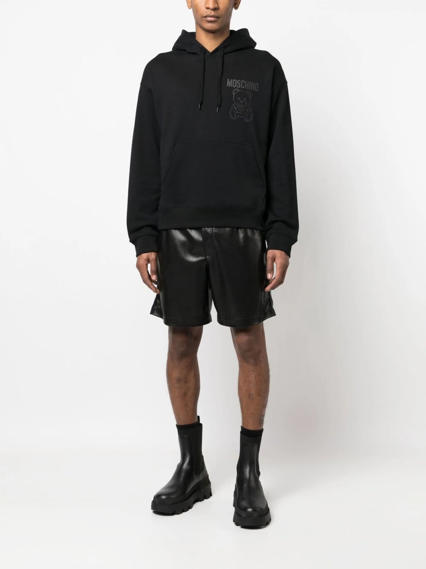 teddy-print cotton hoodie