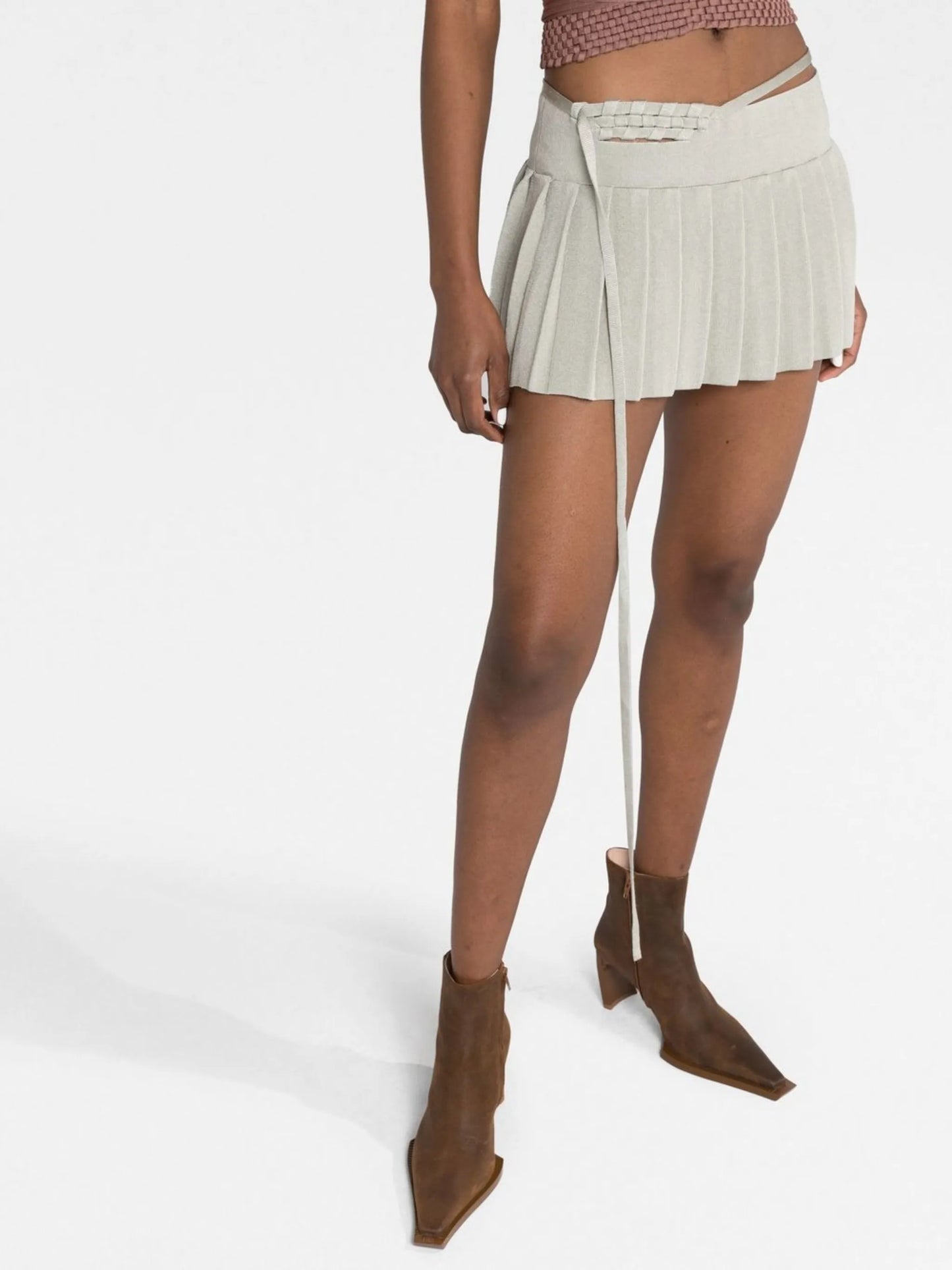 Interwoven pleated miniskirt