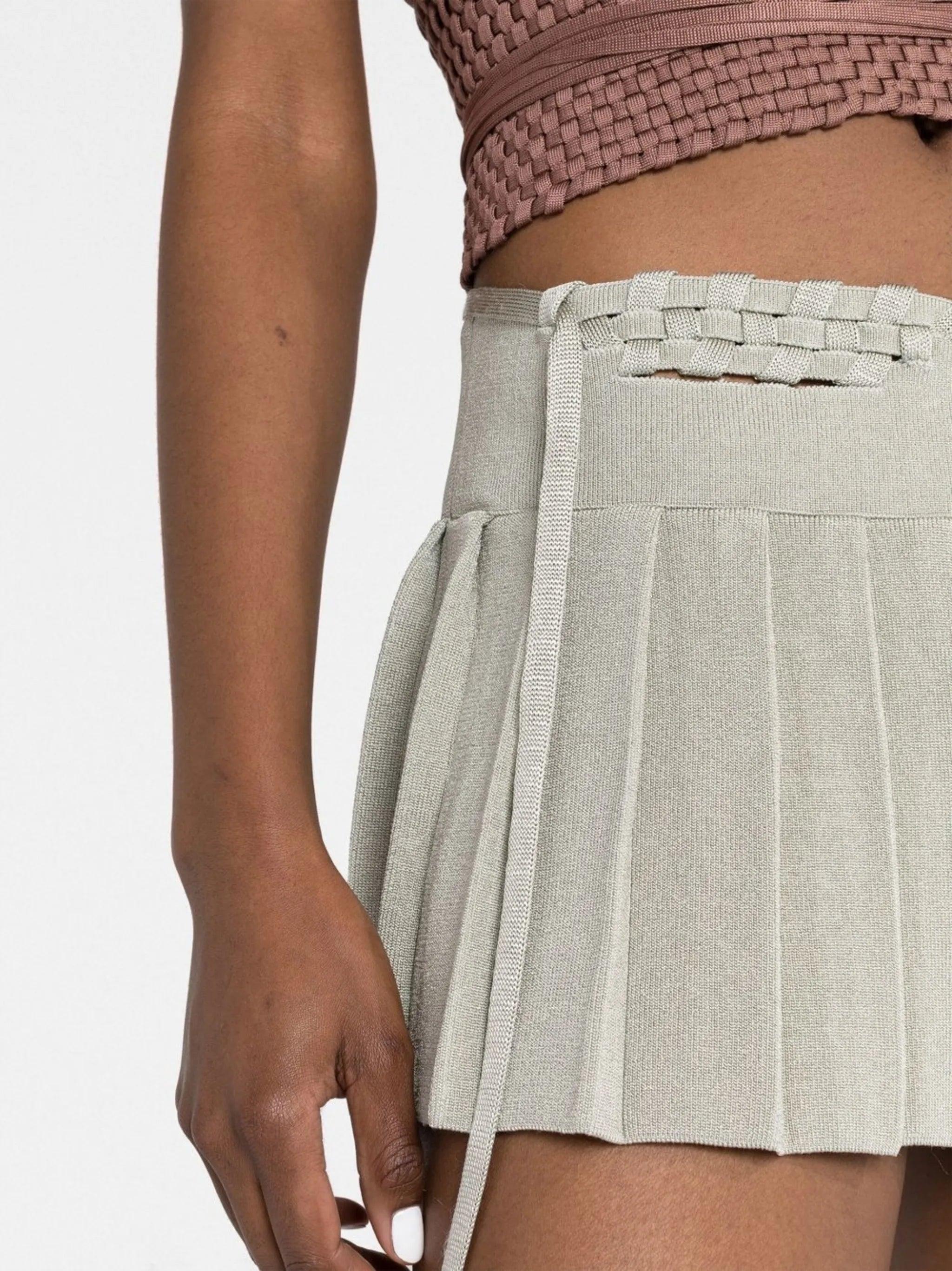 Interwoven pleated miniskirt