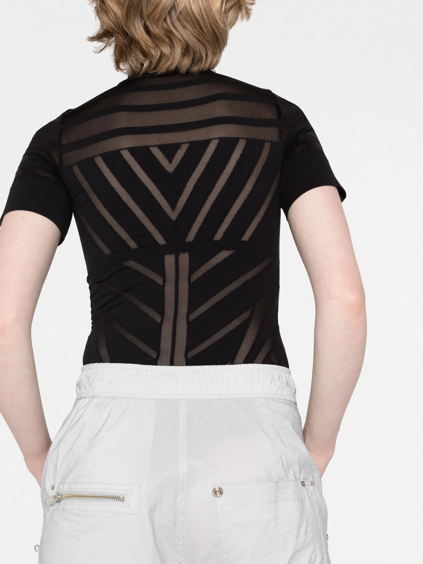 mesh-detail short-sleeved bodysuit